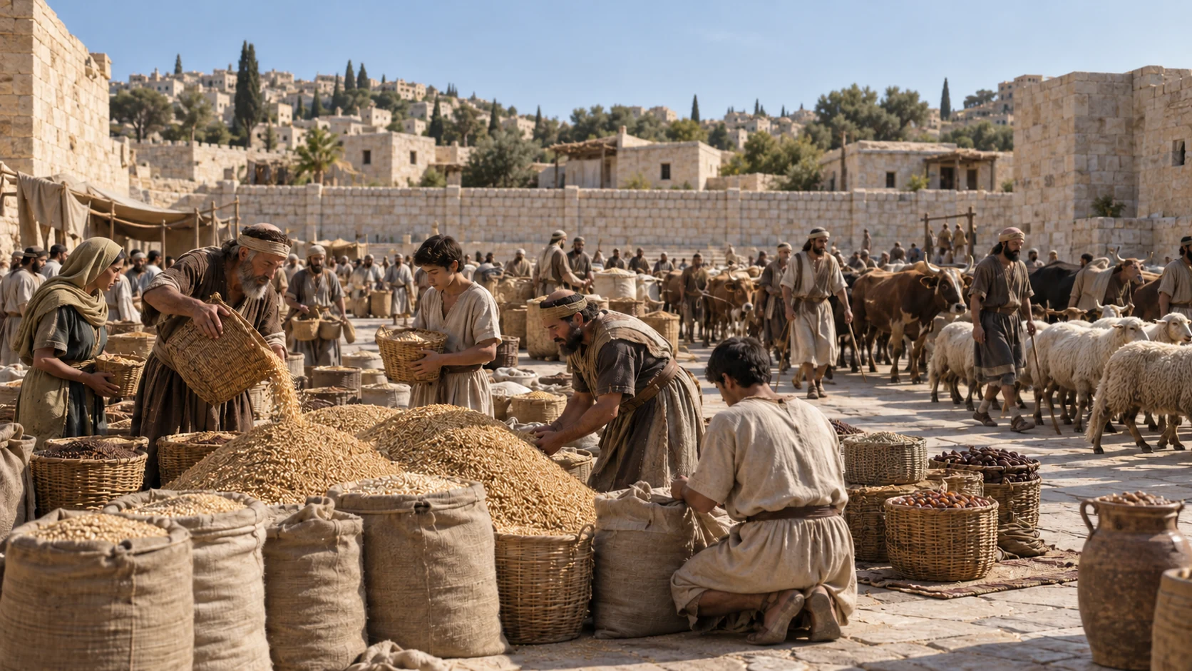 Israel and Judah bring tithes, consecrated gifts, cattle, and sheep.