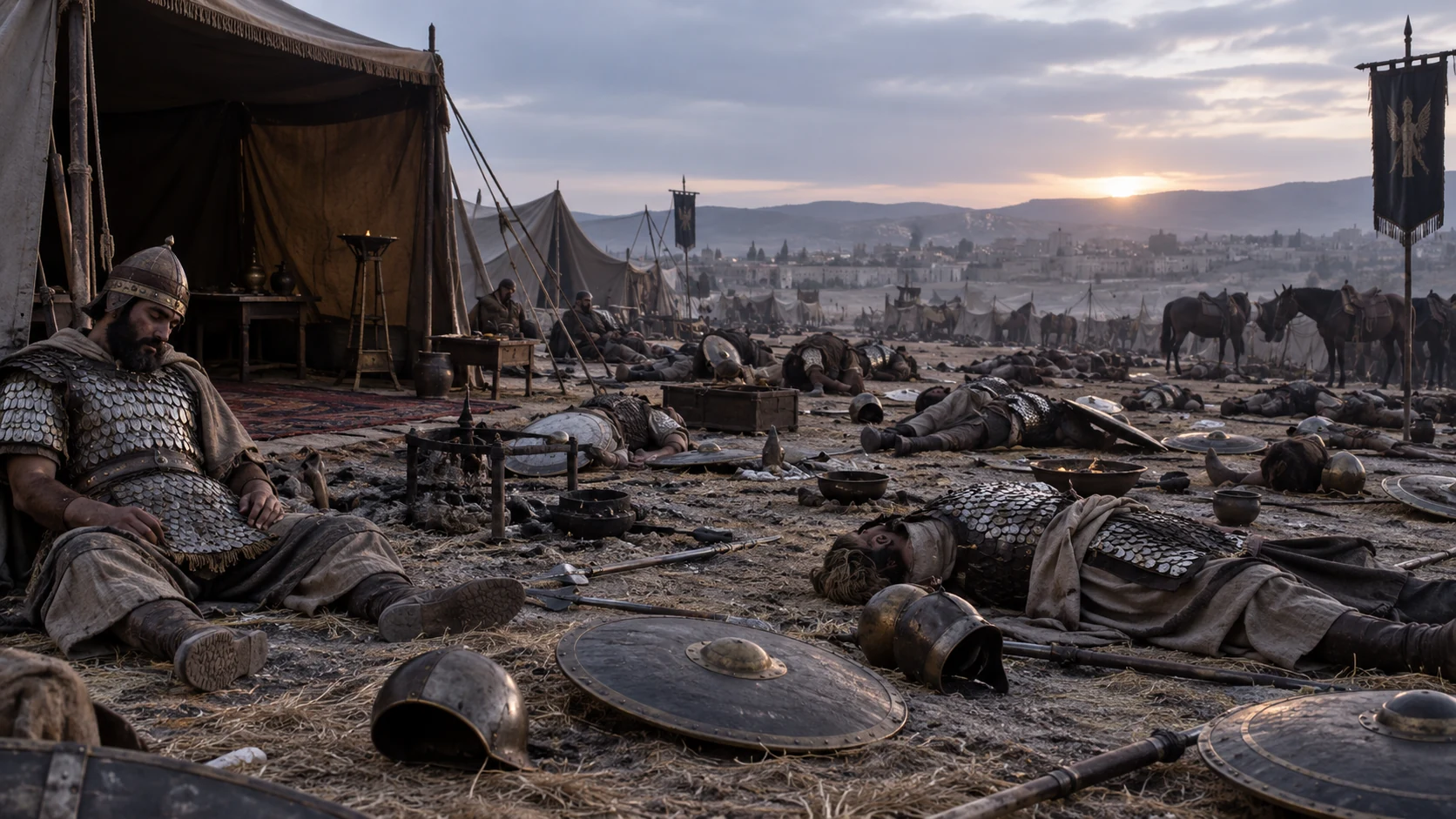 The LORD’s angel strikes Assyria’s warriors, commanders, and officers.