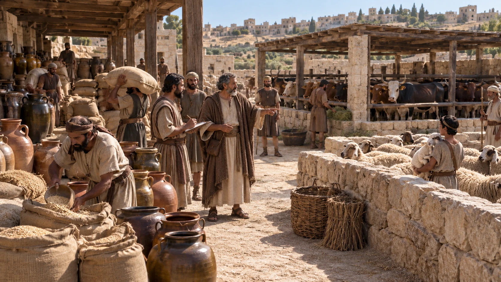 Storehouses, stalls, and folds hold produce and animals.