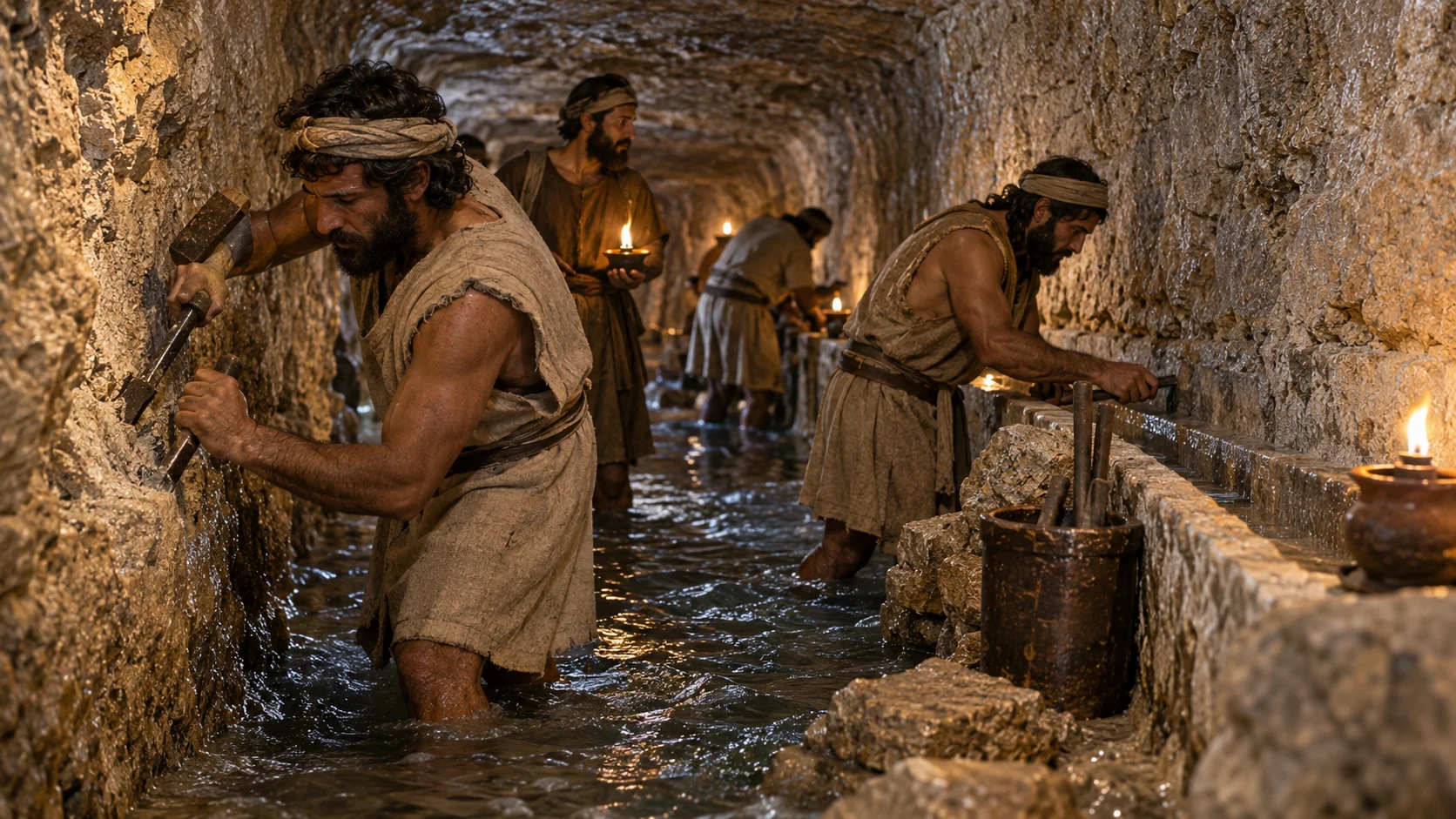 Hezekiah directs Gihon’s waters toward the west side of the city of David.