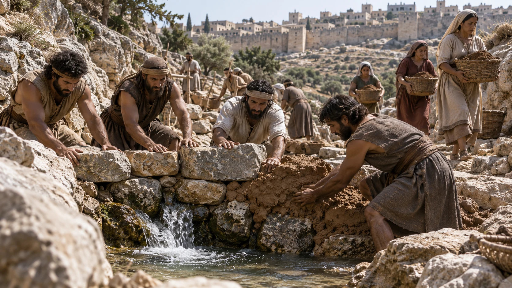 The people stop the outside springs and stream to deny Assyria water.