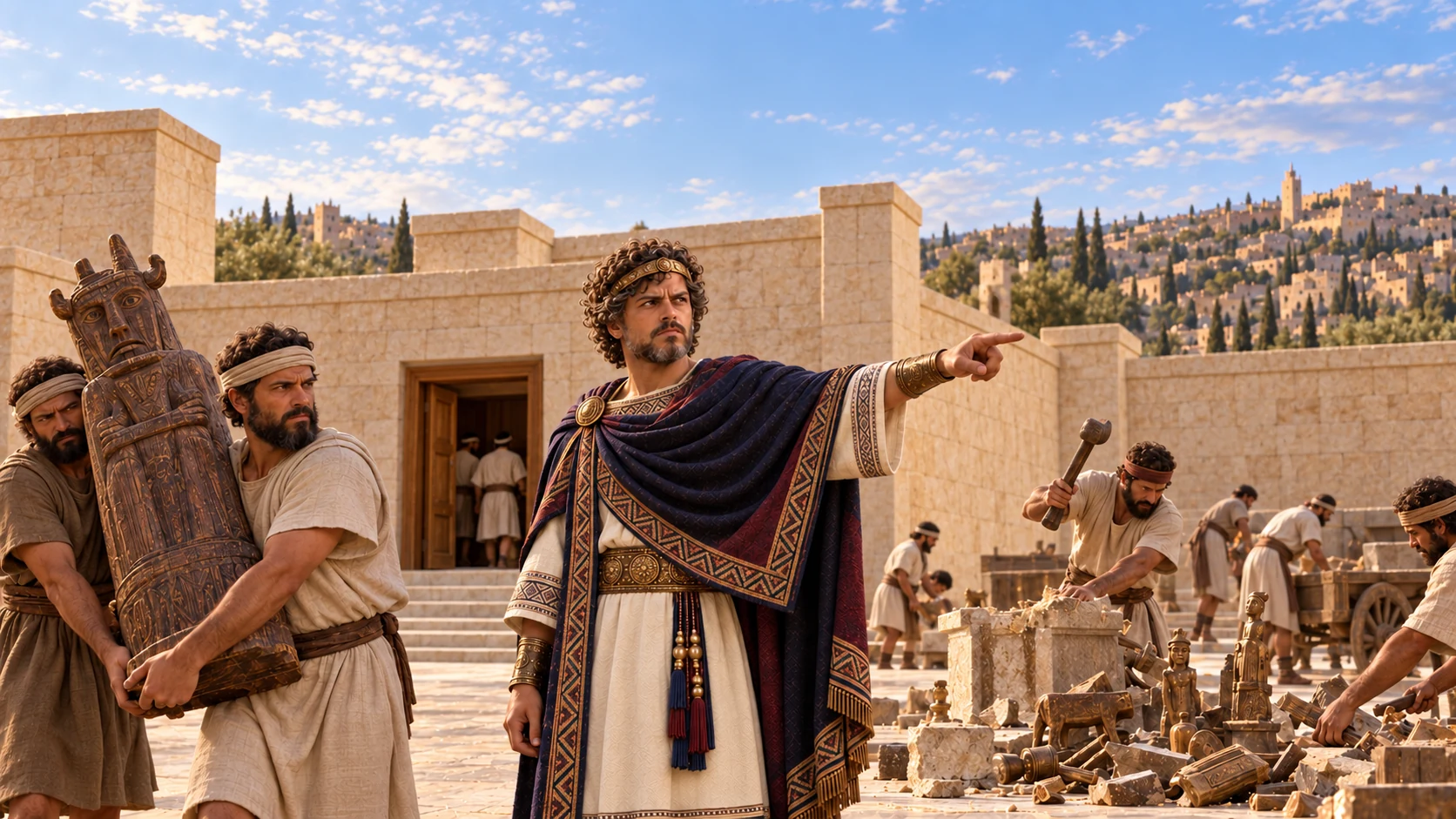 Manasseh removes the foreign idols and altars he had built.