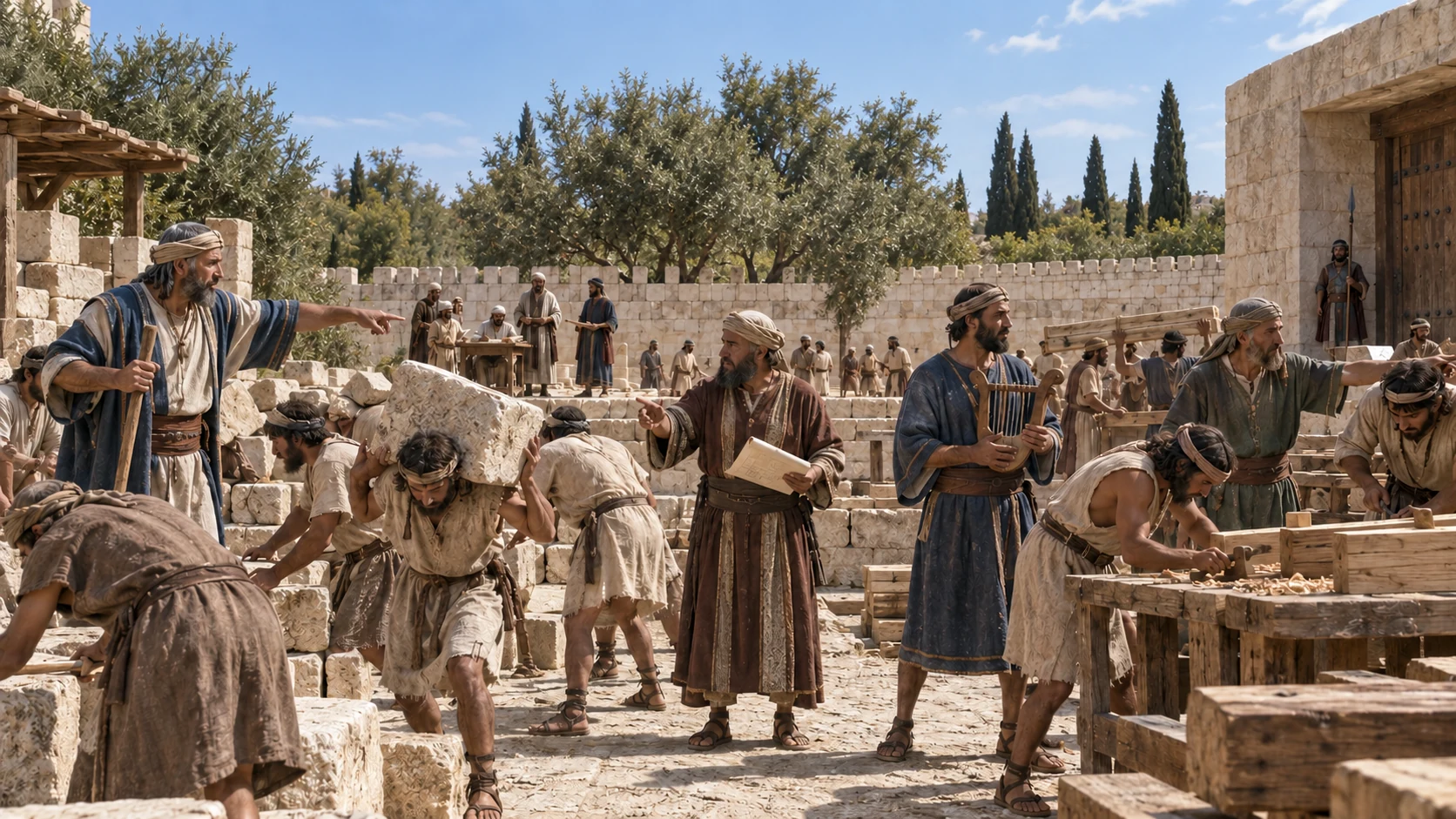Levites oversee the workers, carriers, scribes, officers, and gatekeepers.