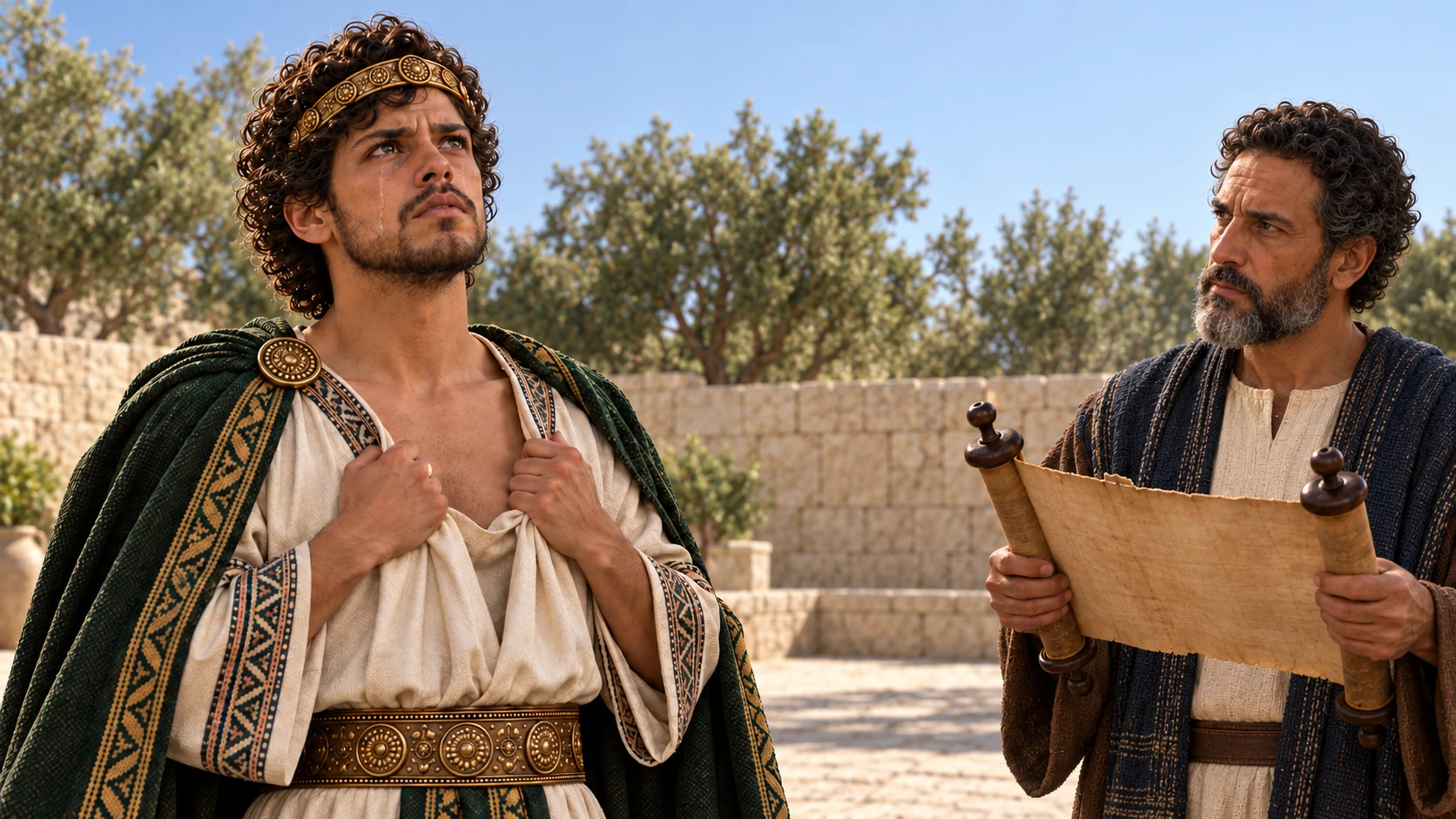 Josiah tears his garment when he hears the words of the Law.