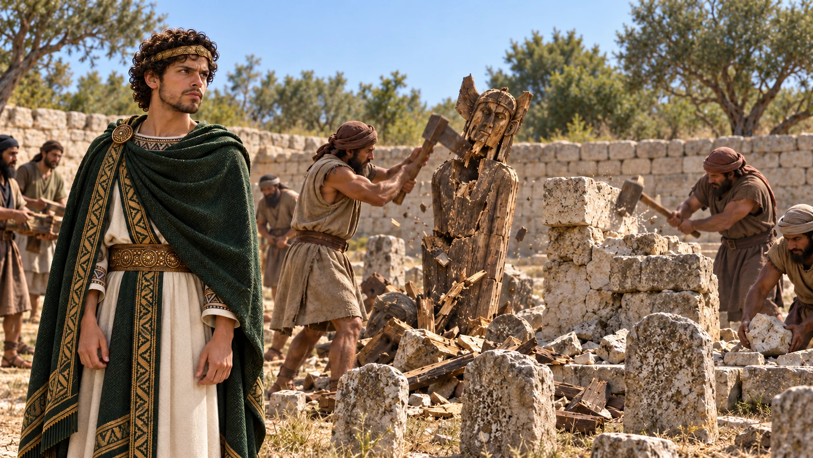 Josiah’s workers destroy the Baal altars and carved images.