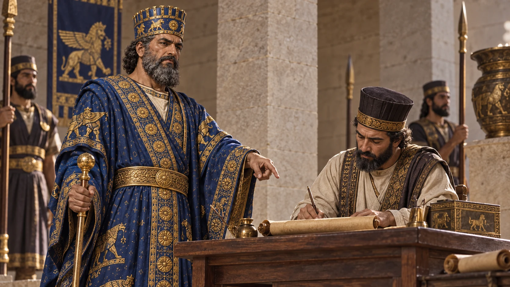 Cyrus issues a proclamation throughout his kingdom and in writing.