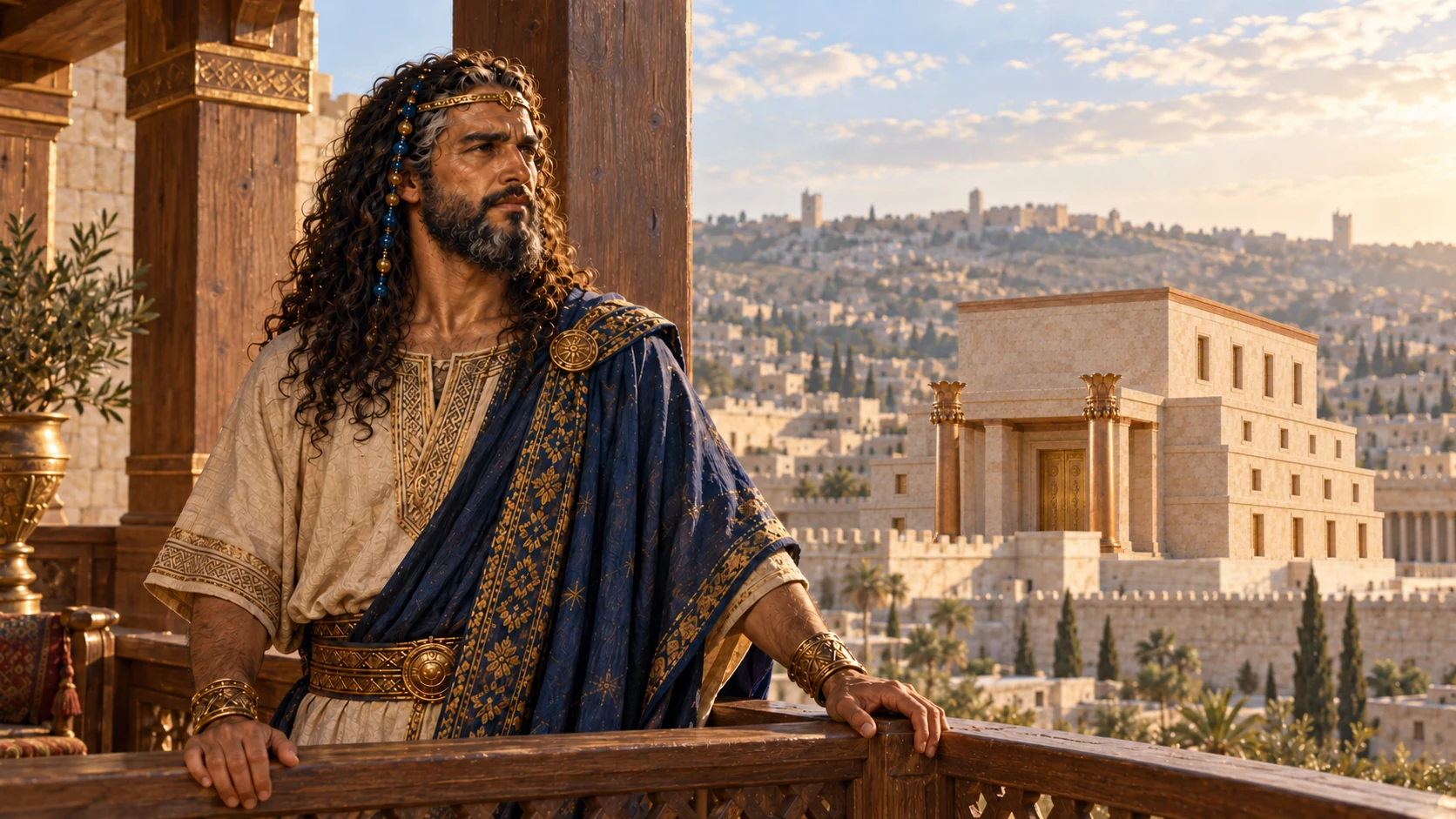 Mature Solomon surveys Jerusalem after twenty years of building the temple and palace.