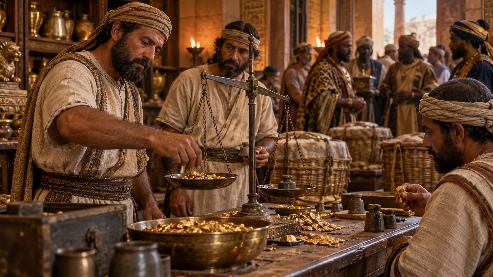 Treasury officials weigh gold arriving through revenue and trade.