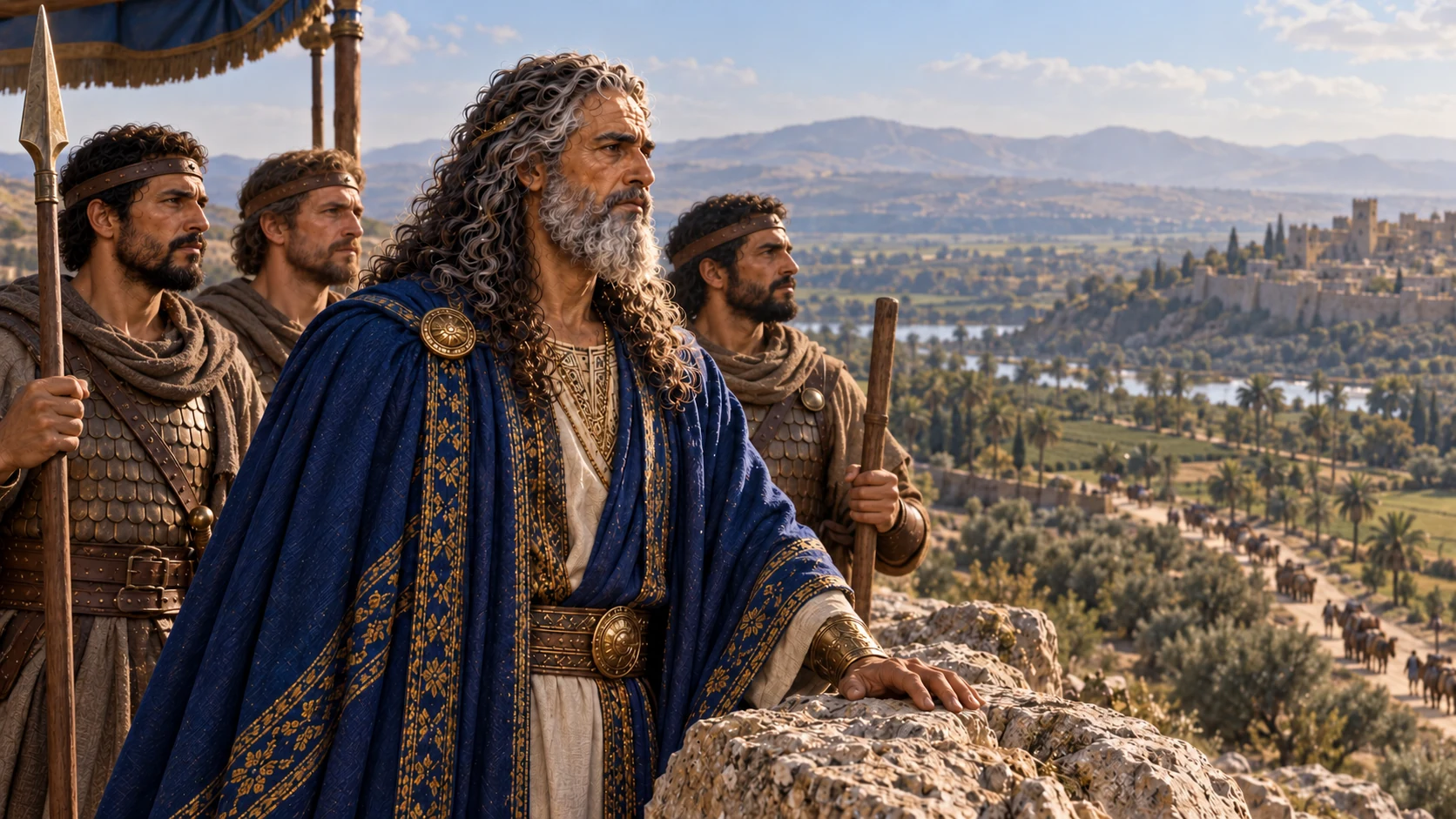 Solomon surveys the land with officers, illustrating the breadth of his dominion.