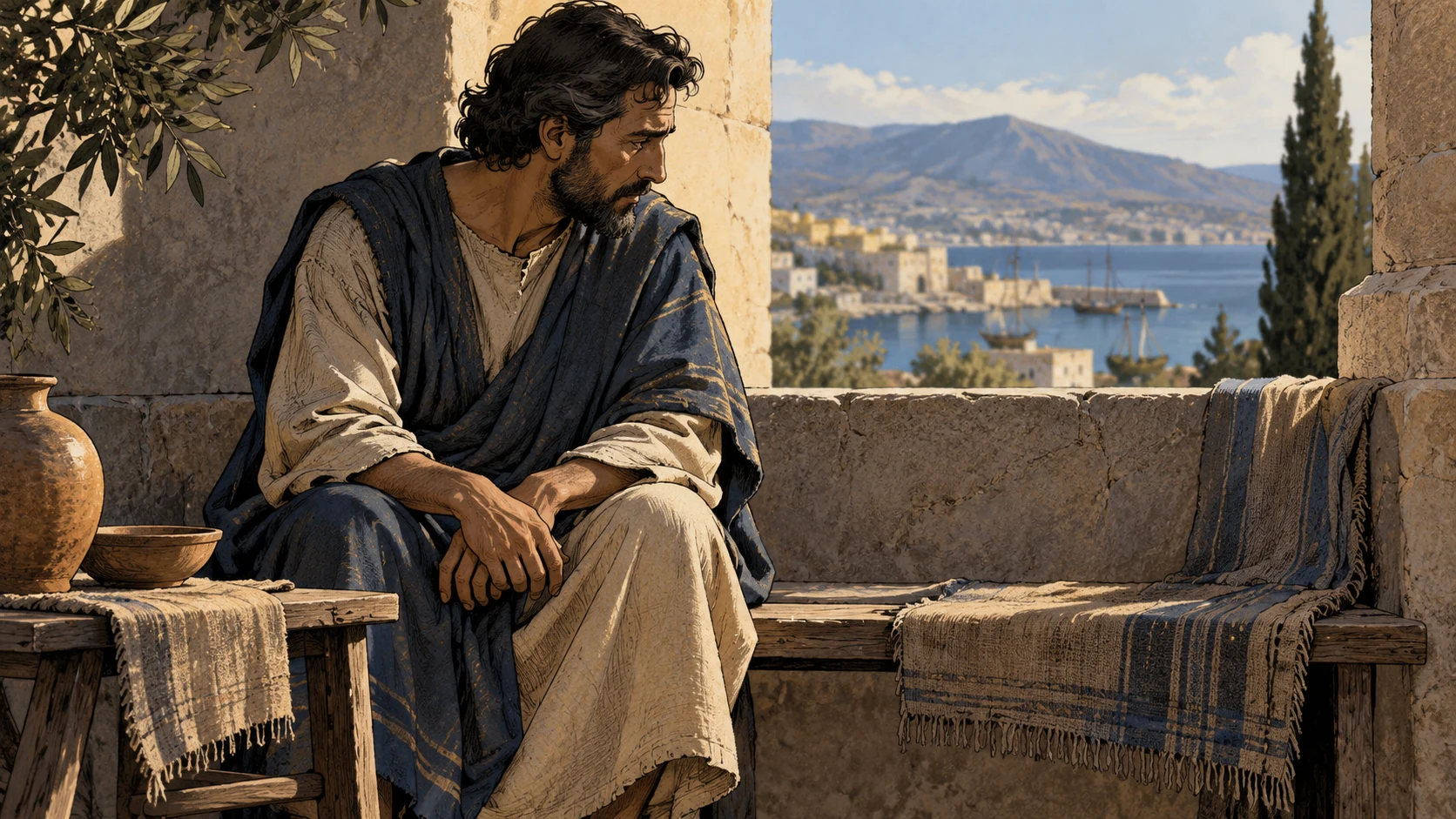 Intimate portrait of an anonymous adult looking toward an empty place beside them, thoughtful sorrow without theatrical tears, hands resting naturally.