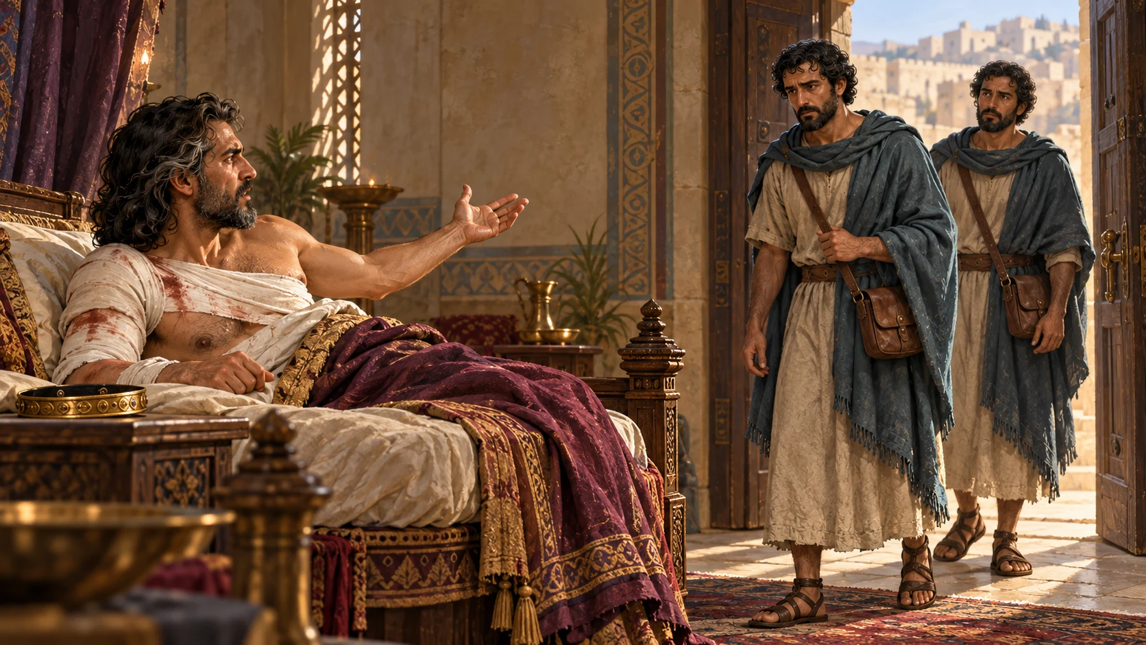 Ahaziah questions two messengers who have returned to his chamber.