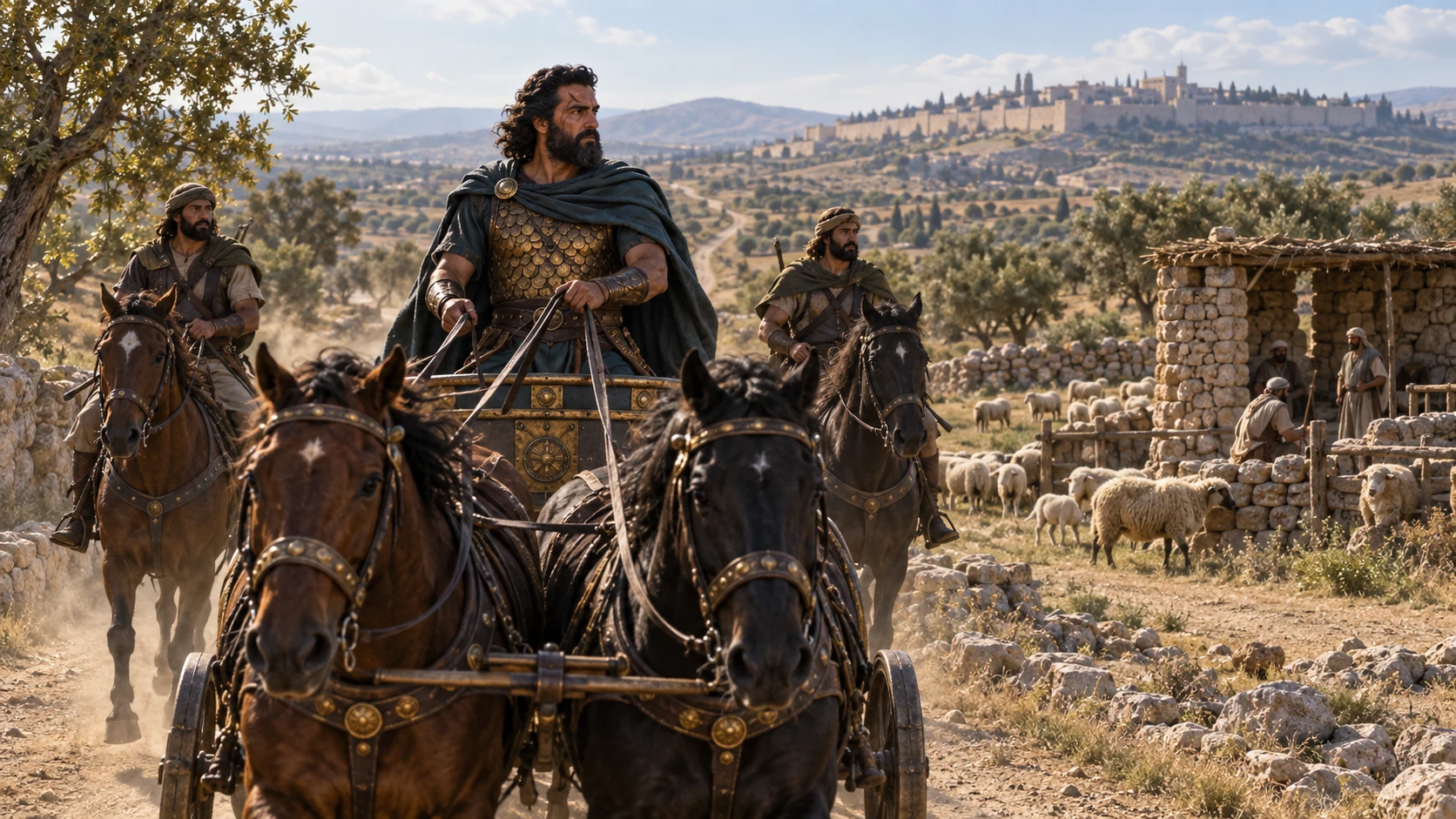 Jehu leaves Jezreel and travels toward Samaria, nearing the shepherds’ meeting place at Beth-eked.
