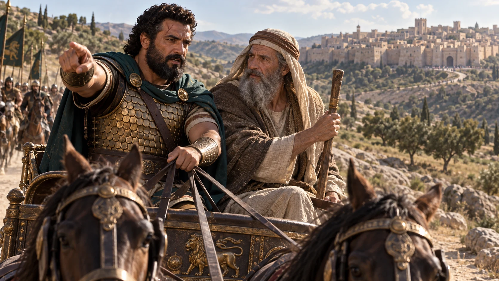 Jehu invites Jehonadab to witness his zeal as they ride toward Samaria together.