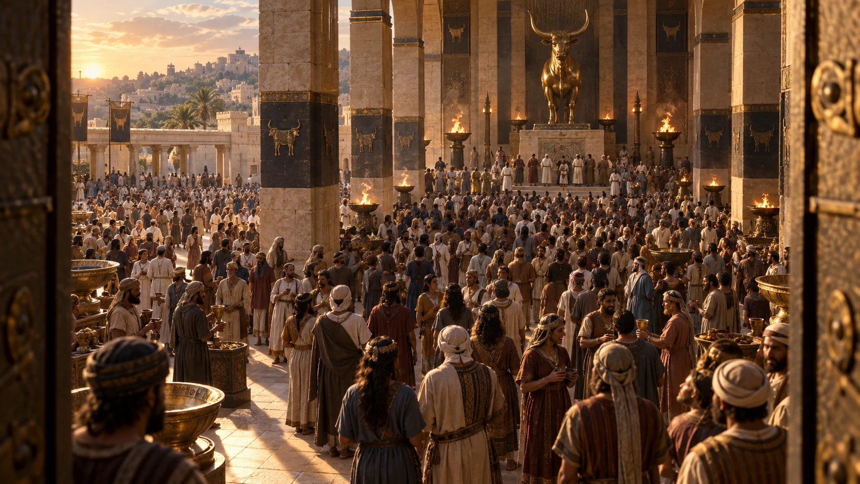 Worshipers arrive from across Israel until the house of Baal is crowded from end to end.