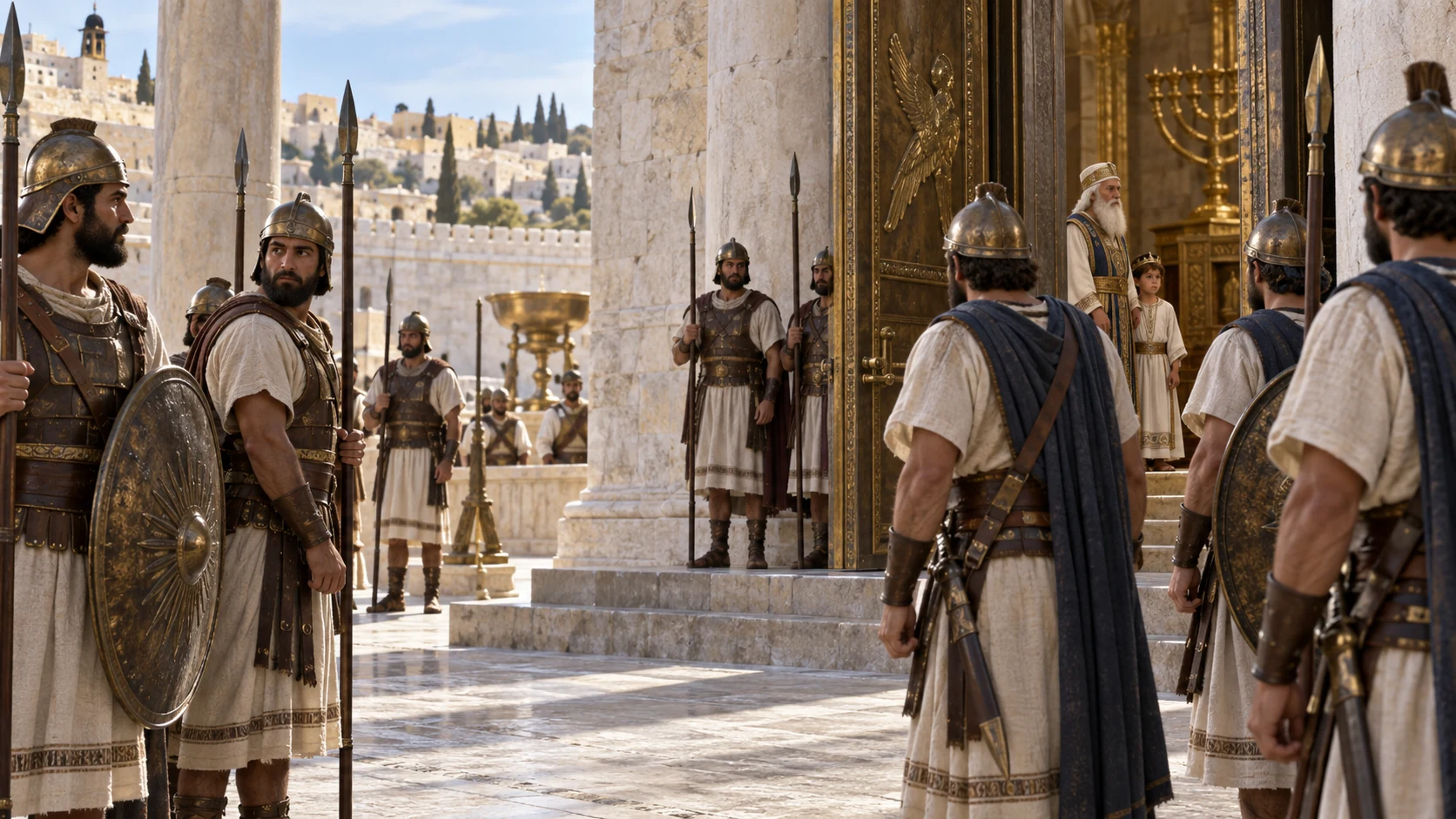 Temple guards who would leave Sabbath duty stay to protect Joash within the sanctuary.