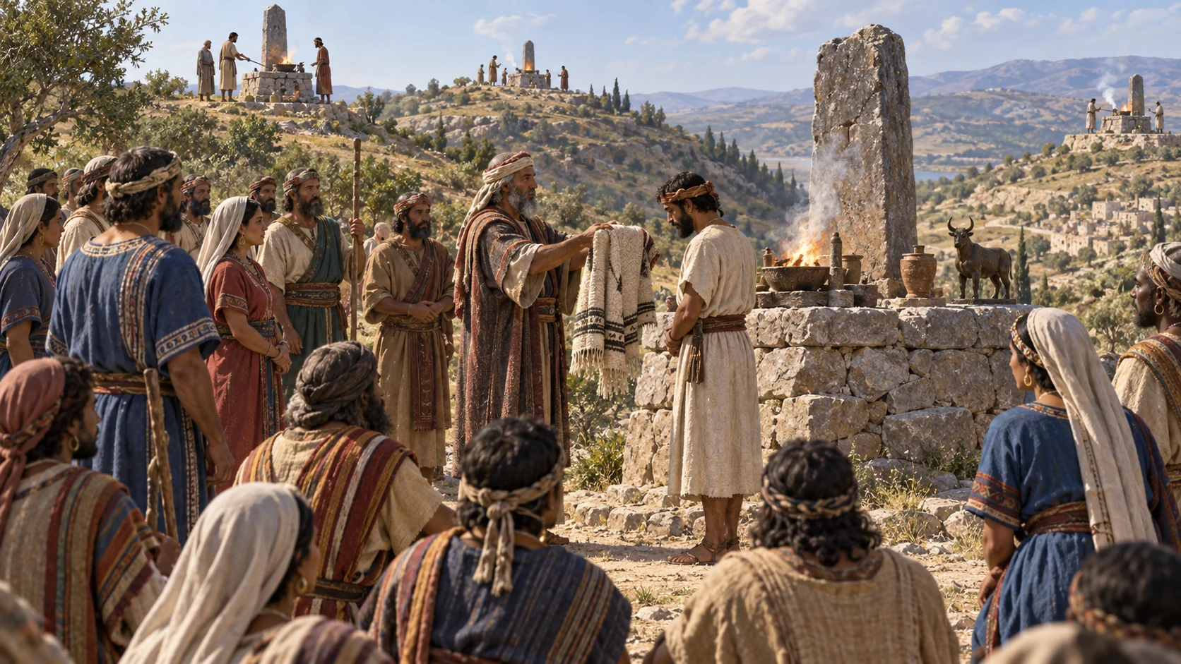A mixed settler assembly appoints local high-place attendants near Samaria's existing shrines.
