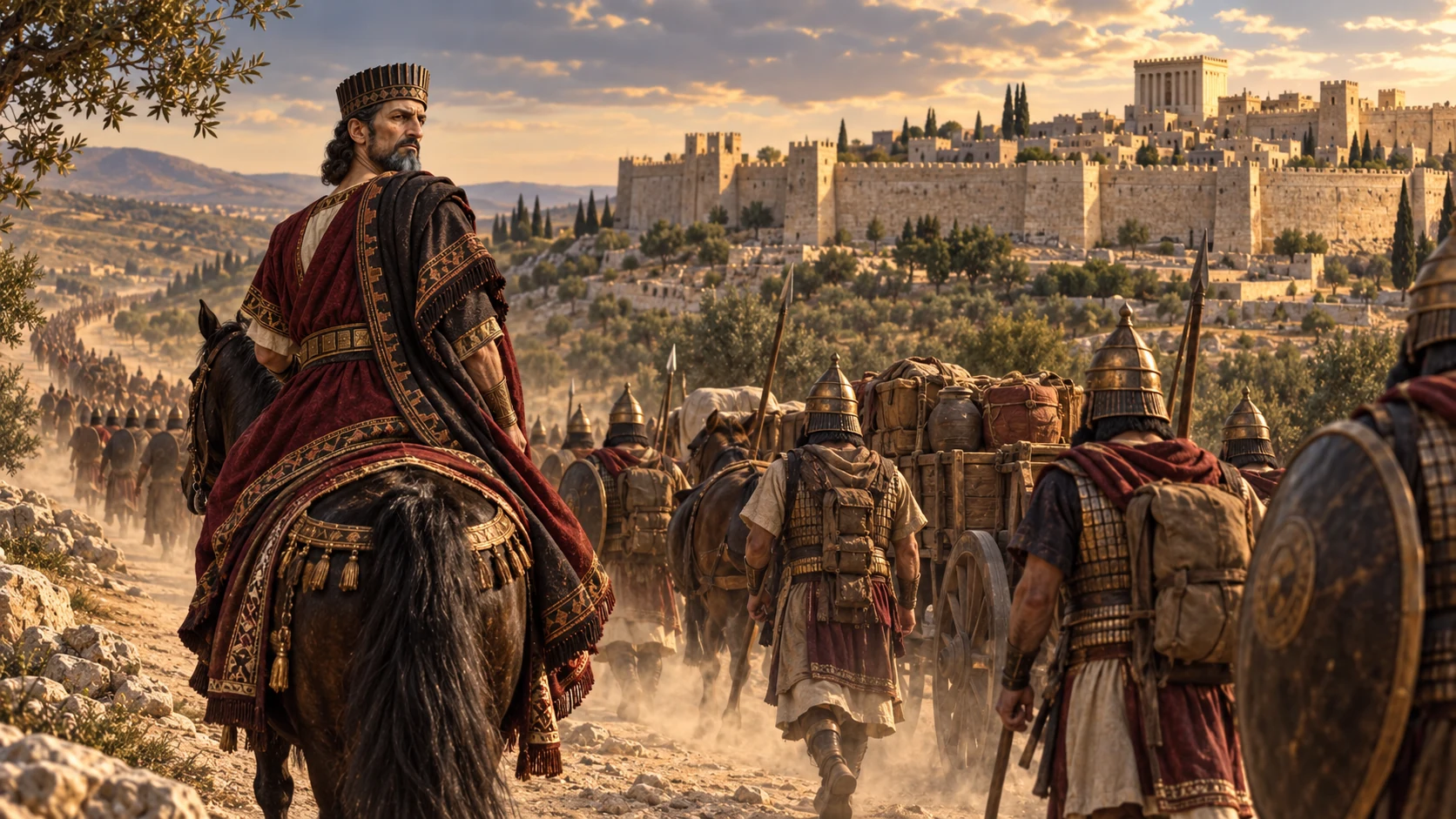 Sennacherib’s column turns away along the road; avoid a literal hook piercing a person’s nose or lips.