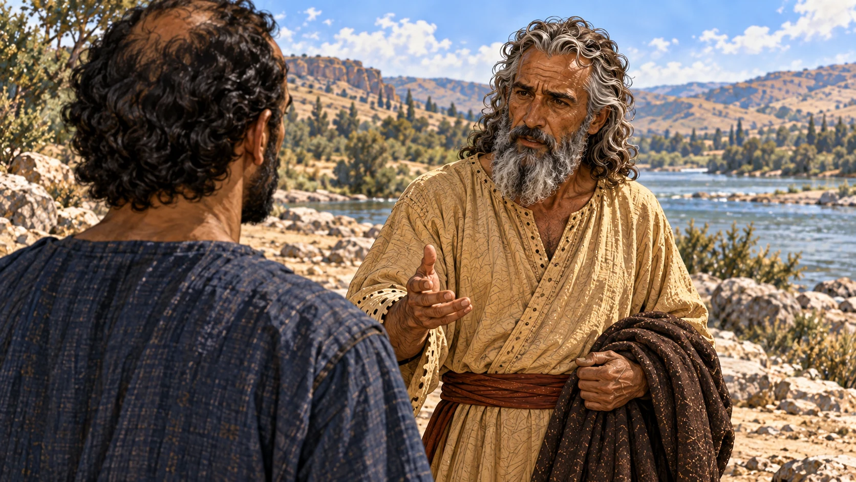 Elijah answers thoughtfully in a quiet setting, without showing the departure early.