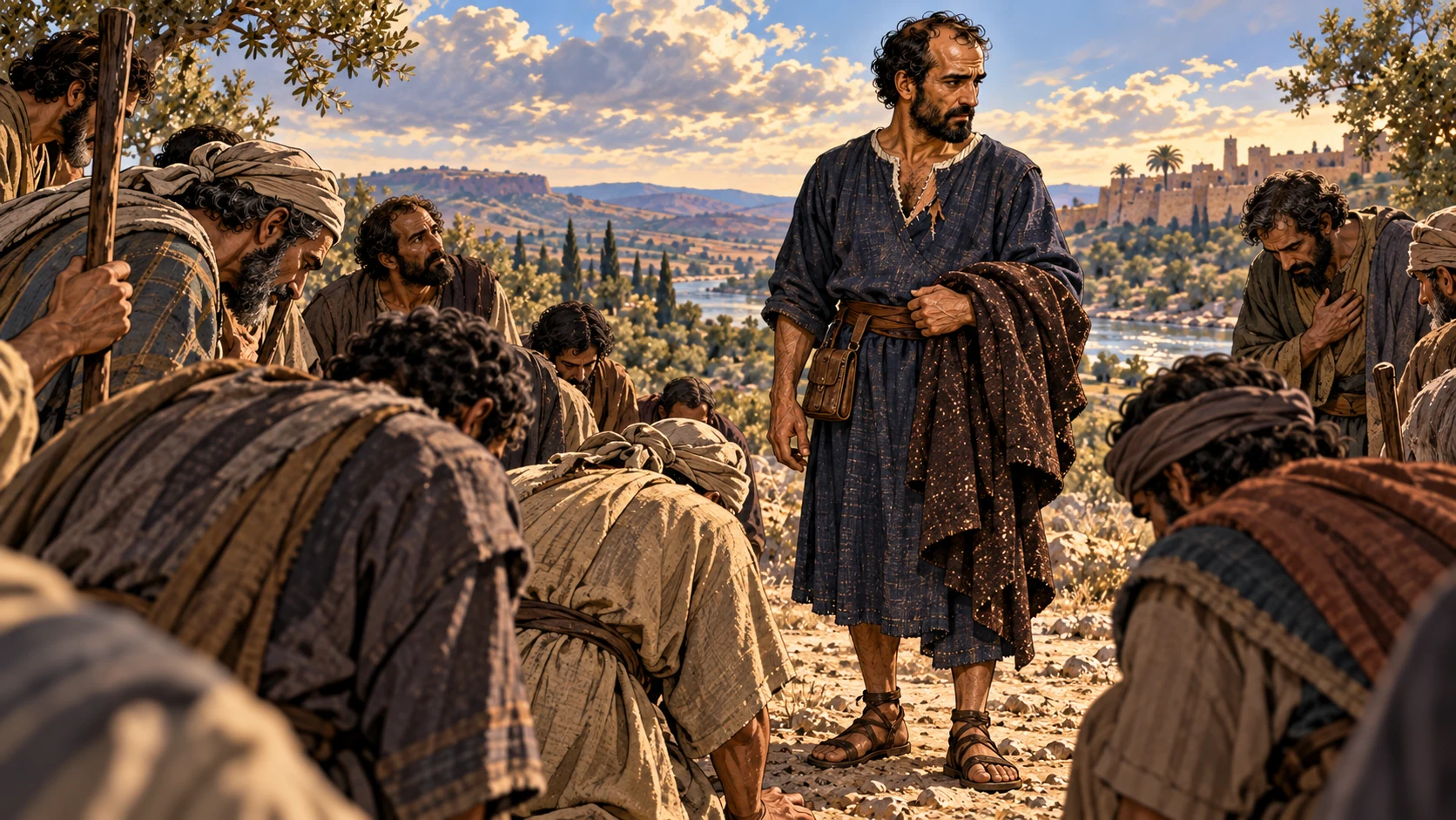 Prophets on the Jericho side see Elisha from afar, then greet him respectfully.