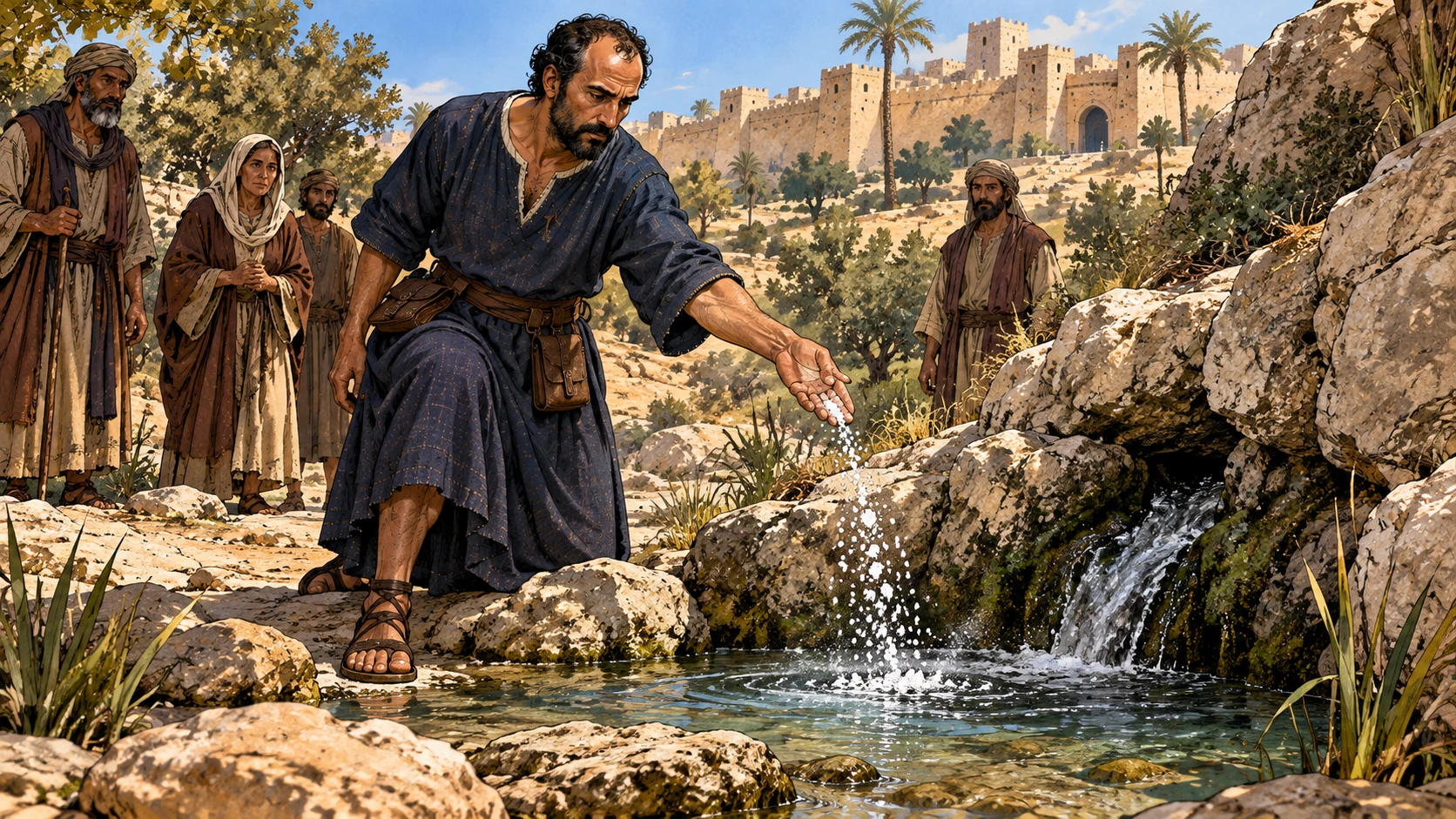 Elisha puts salt at the spring; do not personify or depict God.