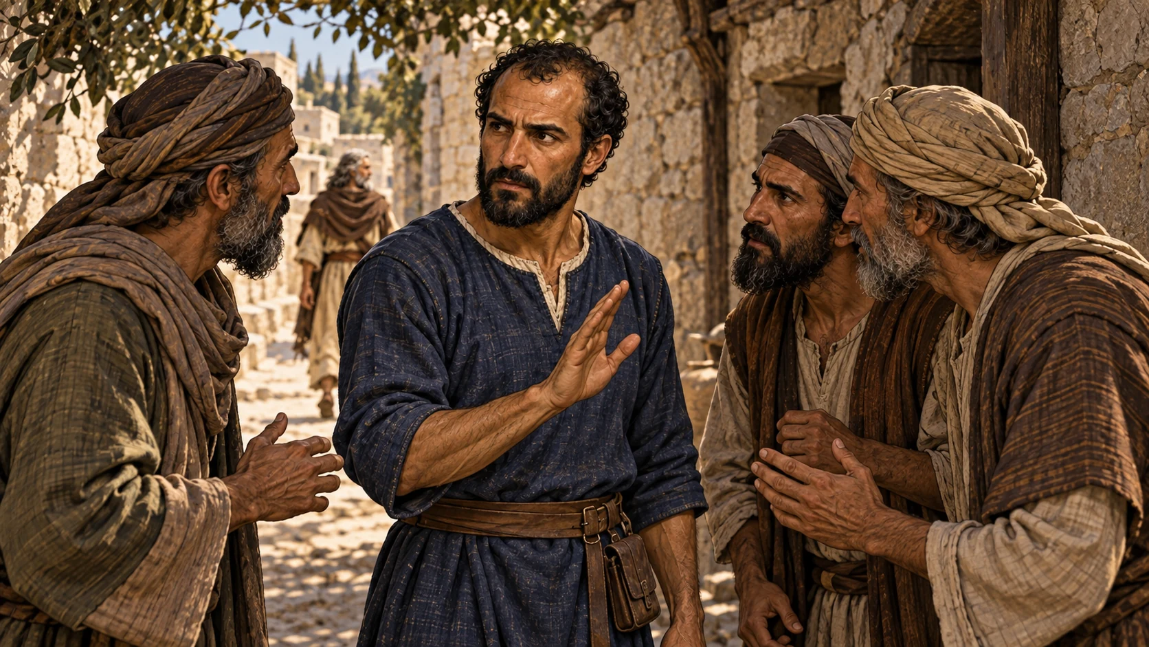 Bethel's prophetic company speaks privately to Elisha; Elijah is farther along the street.