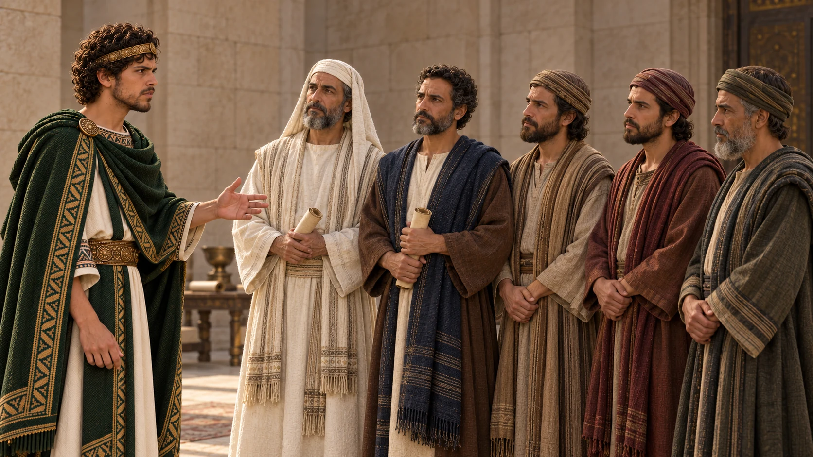 Josiah addresses exactly five delegates in his court: Hilkiah, Shaphan, and three distinct secondary men; no duplicate faces.