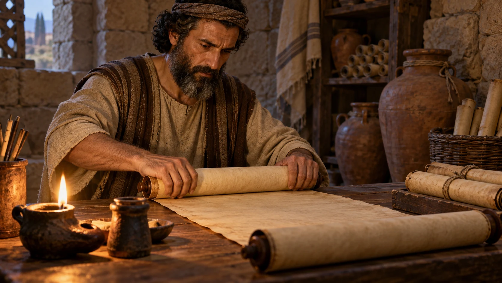 A Judahite scribe closes an unlettered royal record in a modest archive, allowing a passage of years before Megiddo.