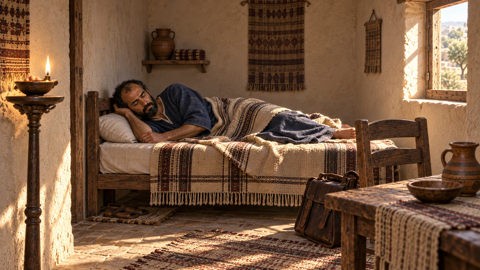 Elisha rests in the guest room on a later visit.