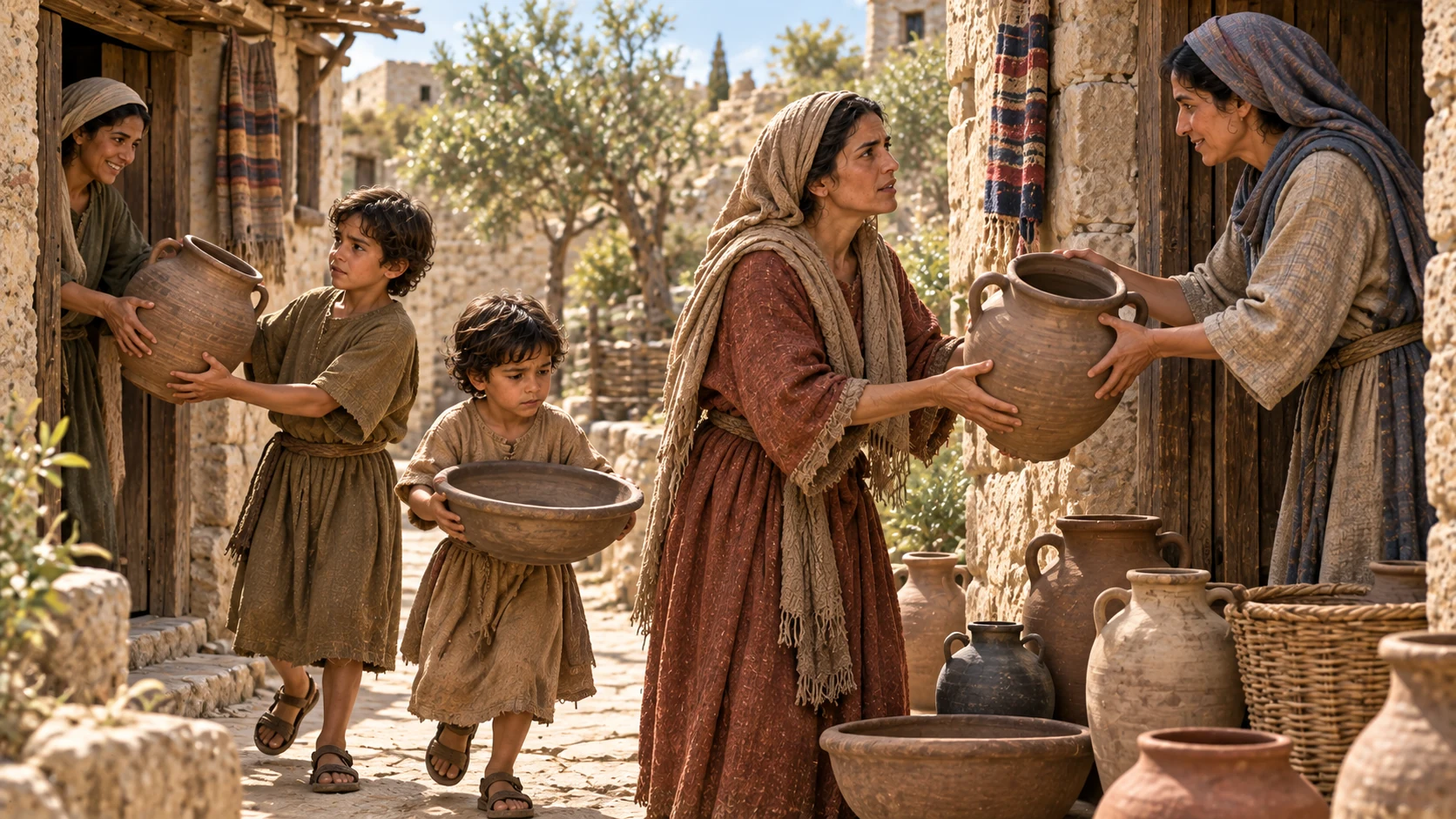 Elisha tells her to borrow many empty containers from neighbors.