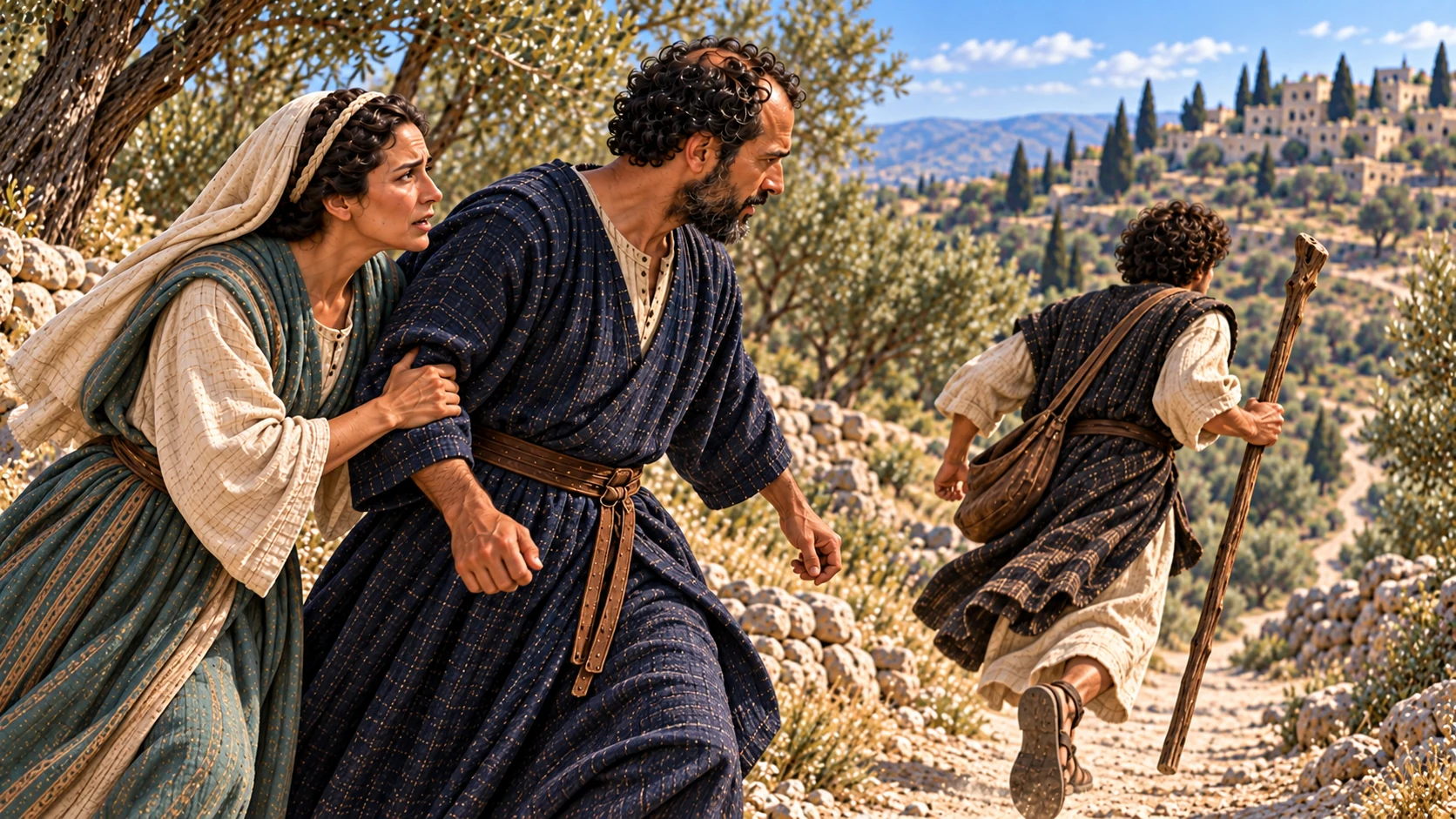 The mother refuses to leave Elisha; he rises and follows her.