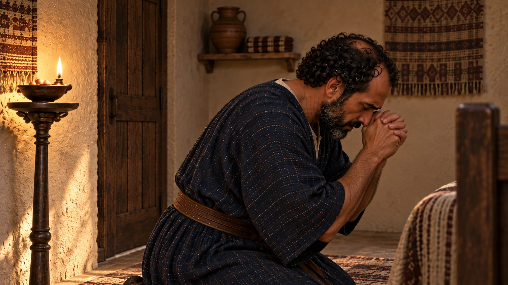 Elisha shuts the door and prays beside the child.