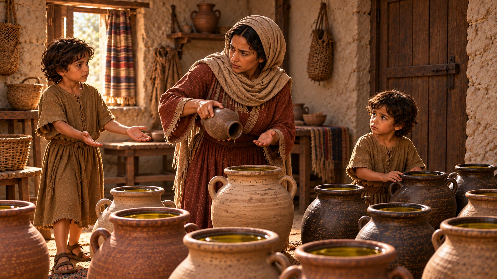 When no empty vessel remains, the oil ceases to flow.