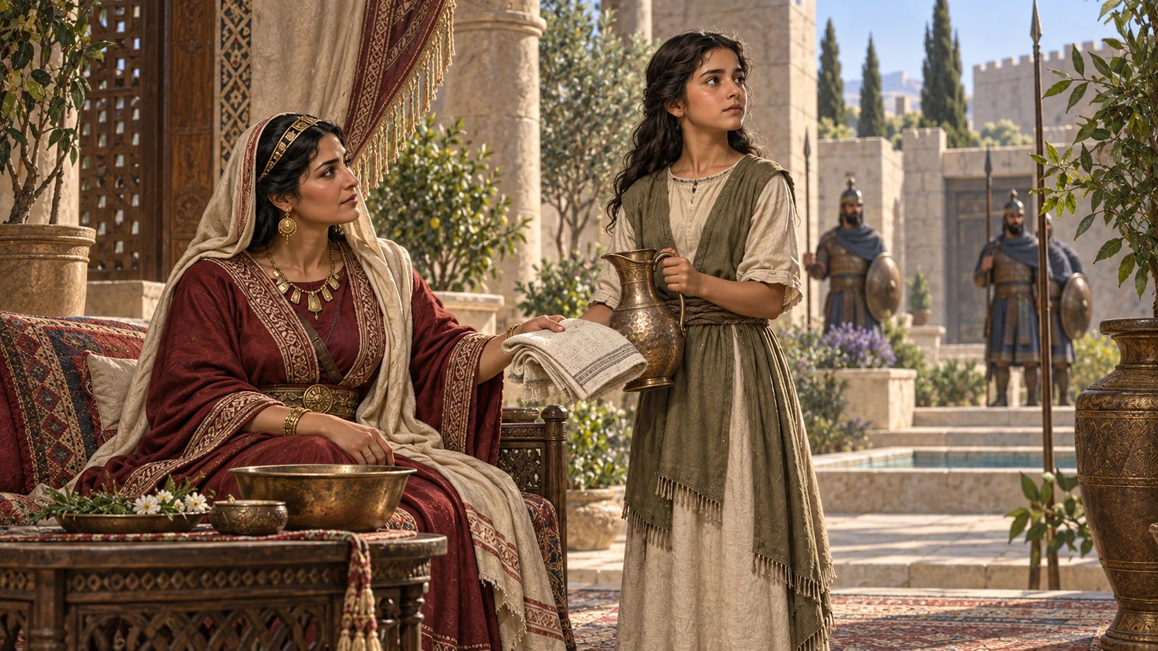 An Israelite girl serves Naaman’s wife in the Aramean household.