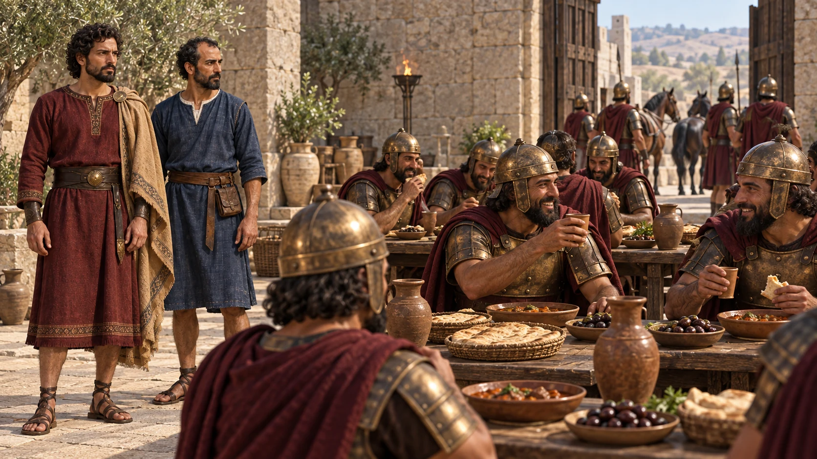 The king gives the Arameans a great feast, then sends them home; their raids cease for a time.
