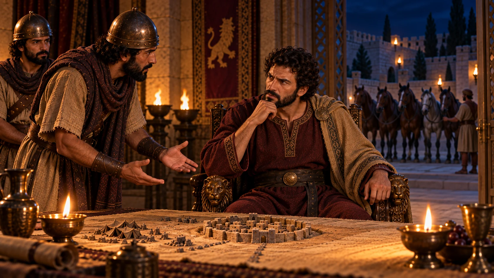 One of the king’s servants urges him to send a few of the remaining horses to investigate.