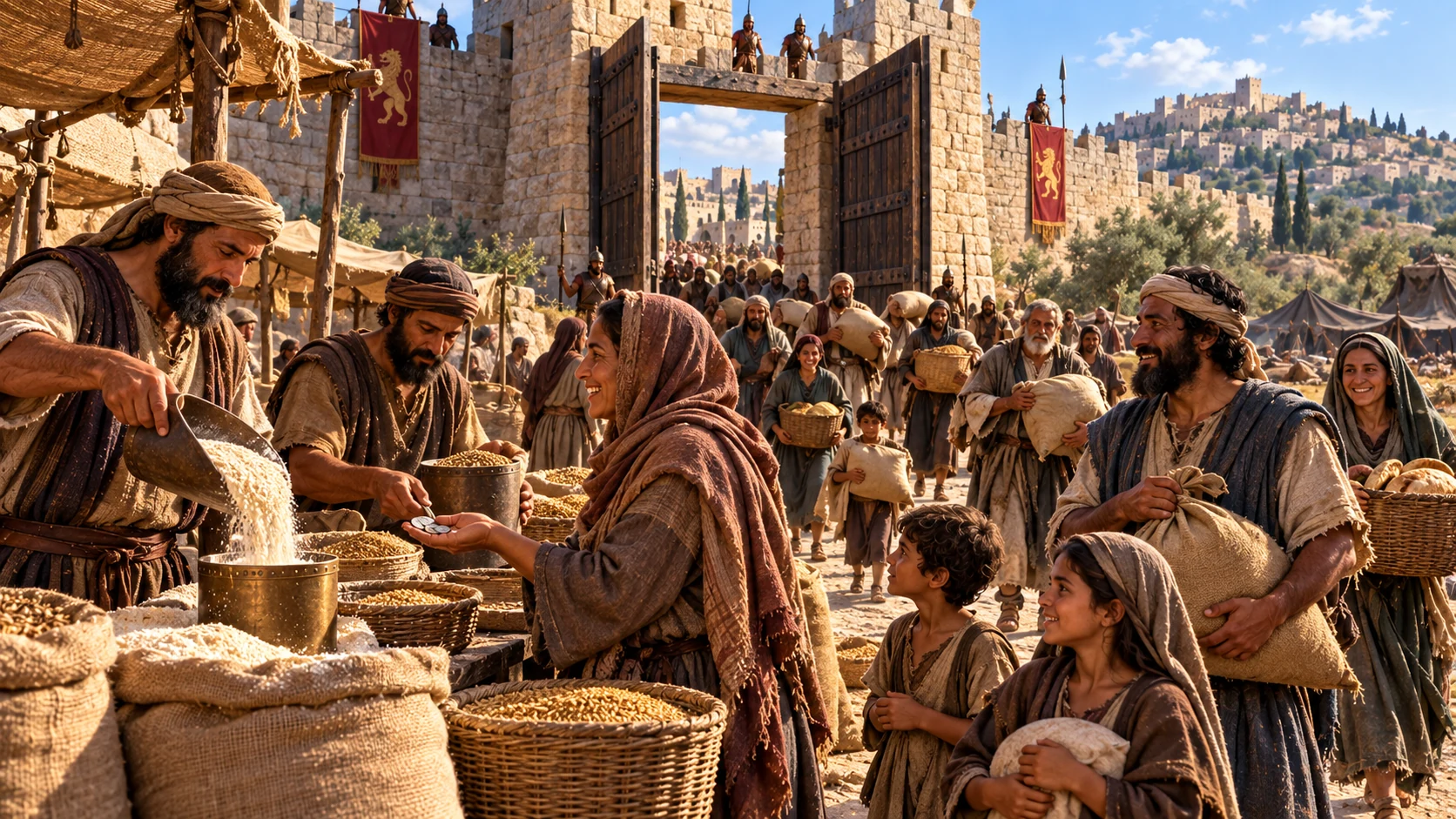 The people enter the abandoned camp and bring food into Samaria; grain sells at the price Elisha foretold.