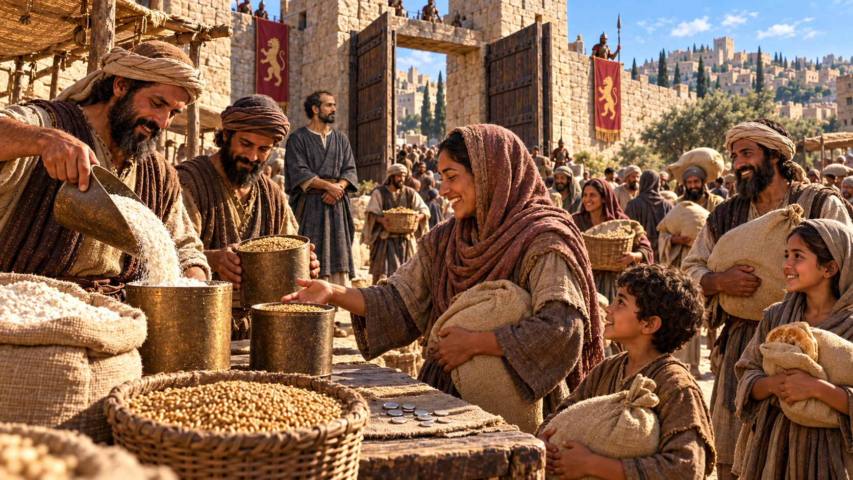 At the busy grain market, the affordable measures recall Elisha’s exact promise from the previous day.