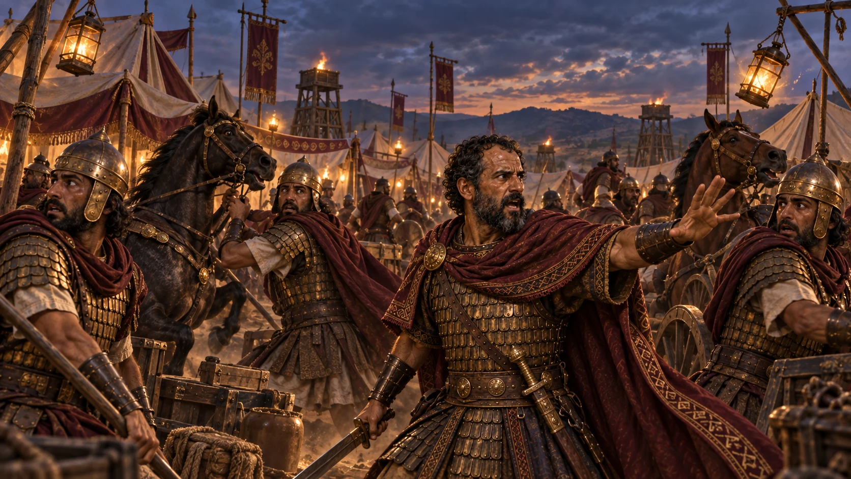The Aramean soldiers hear a terrifying sound of horses and chariots and fear that allied armies are coming against them.