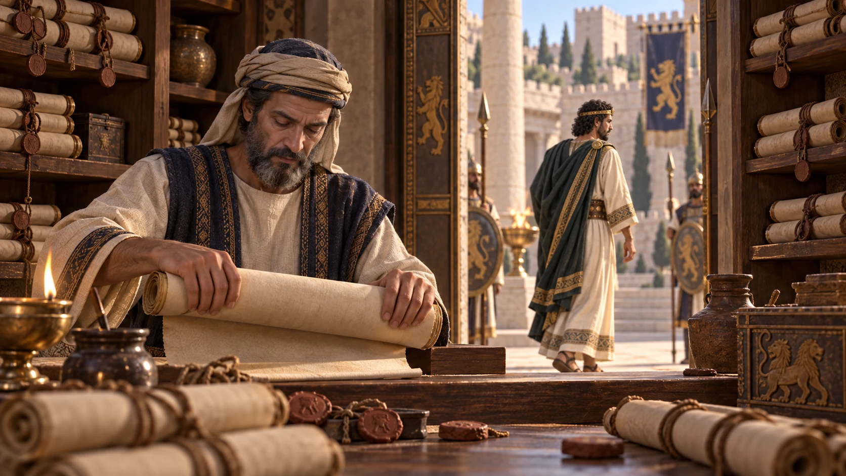 A court scribe records the remainder of Jehoram of Judah’s reign in the royal chronicle.