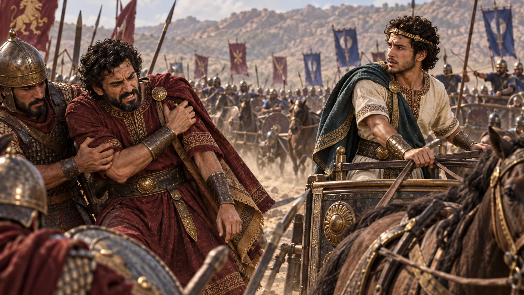 Ahaziah of Judah joins Joram of Israel against Hazael at Ramoth-gilead, where Joram is wounded.