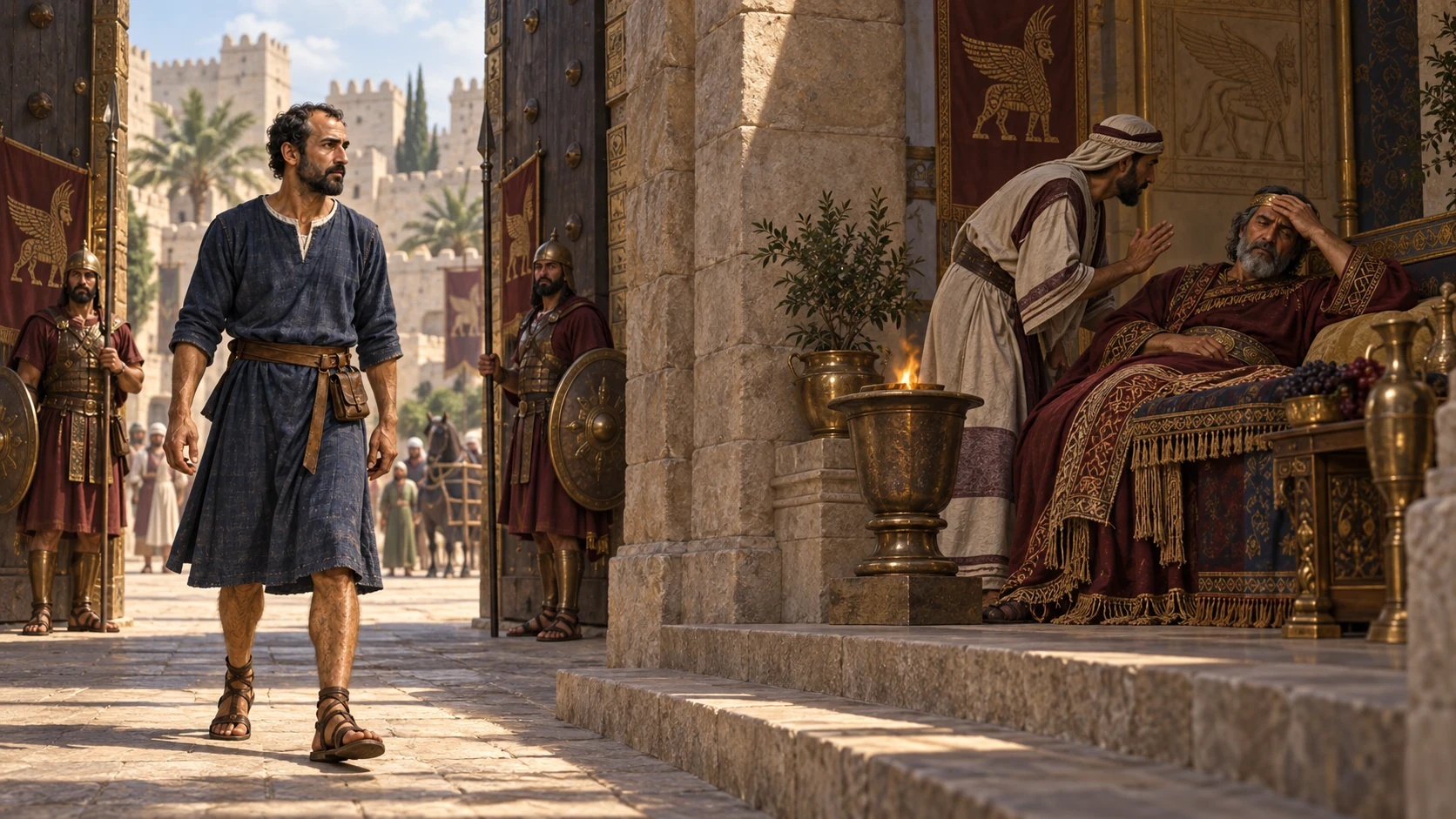Elisha arrives in Damascus, and word reaches the sick Aramean king Ben-hadad.