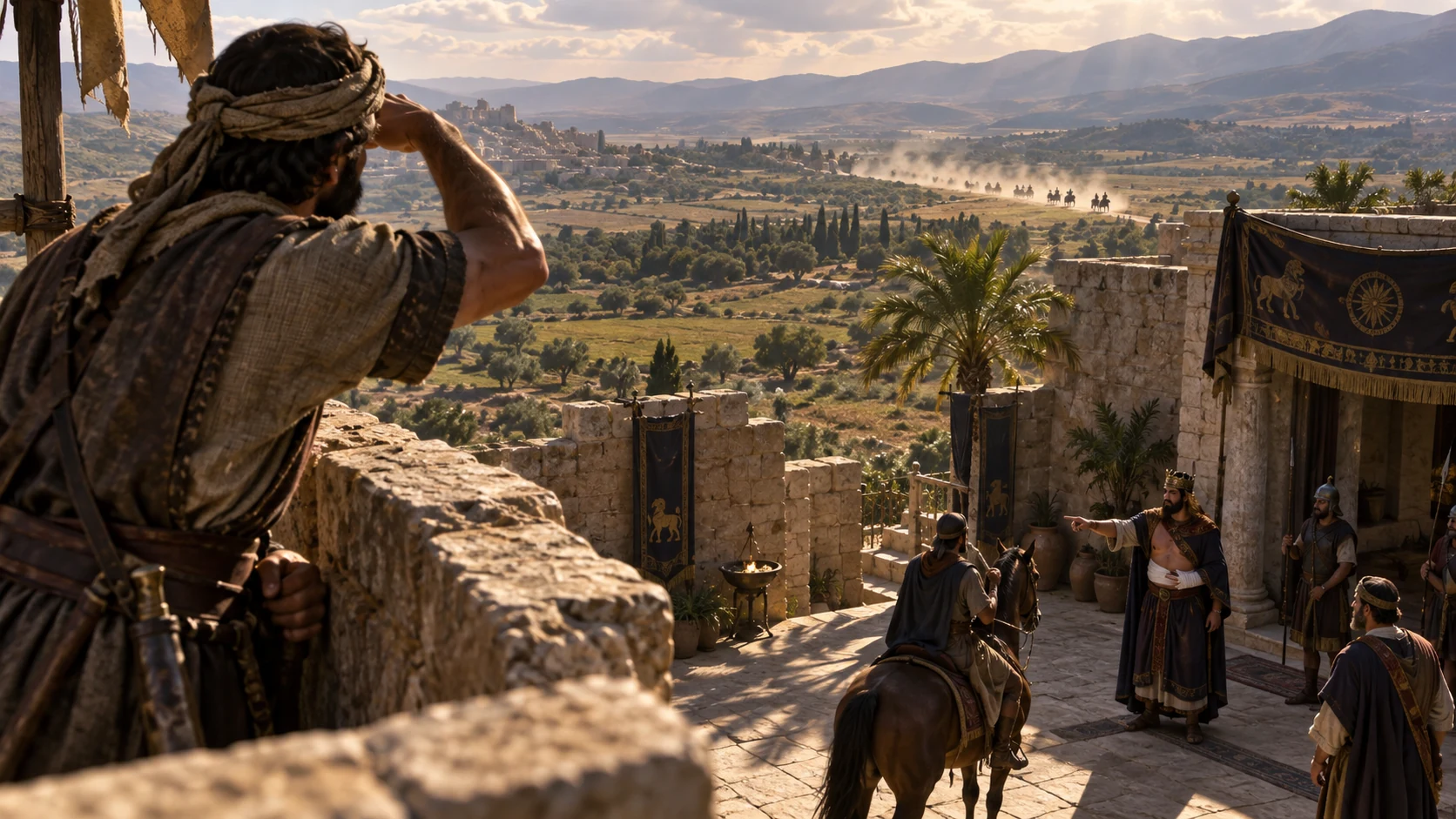 A watchman spots Jehu’s approaching company, and Joram sends a rider to ask about peace.