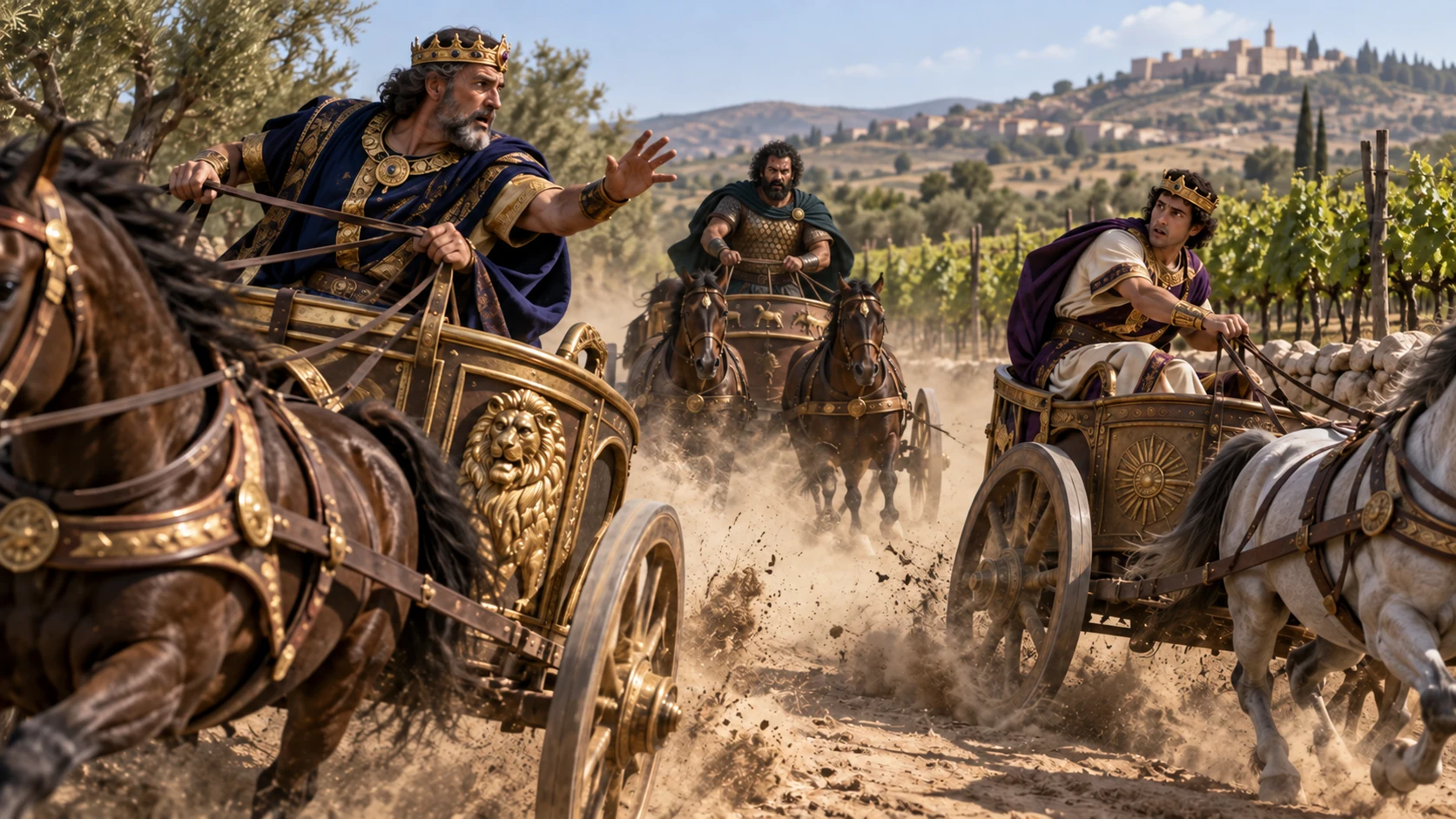 Joram turns his chariot to flee and warns Ahaziah that Jehu has betrayed him.