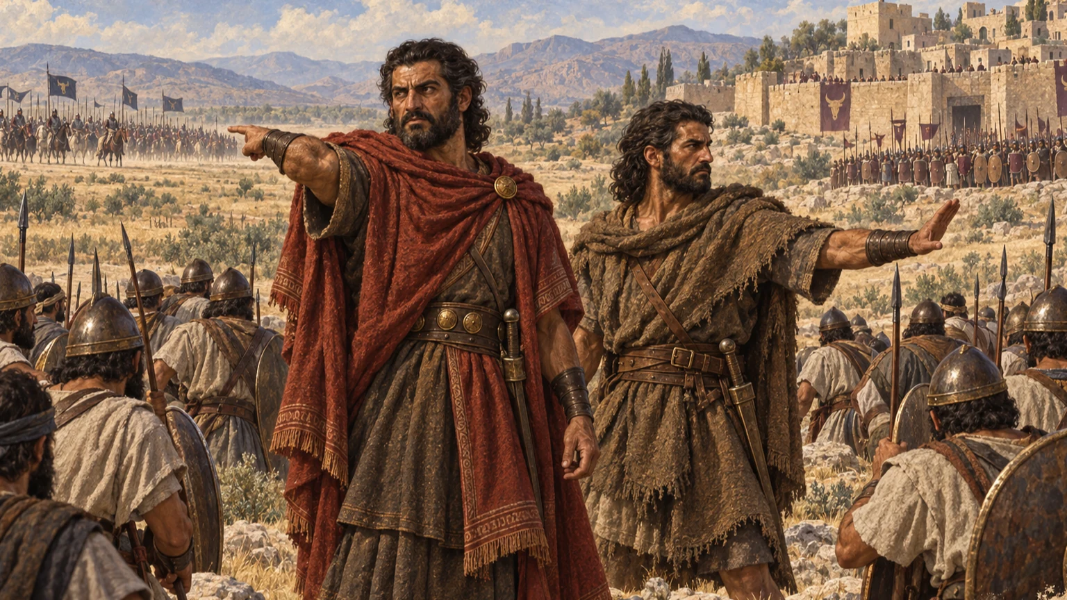 Joab and Abishai divide forces against Arameans and Ammonites.