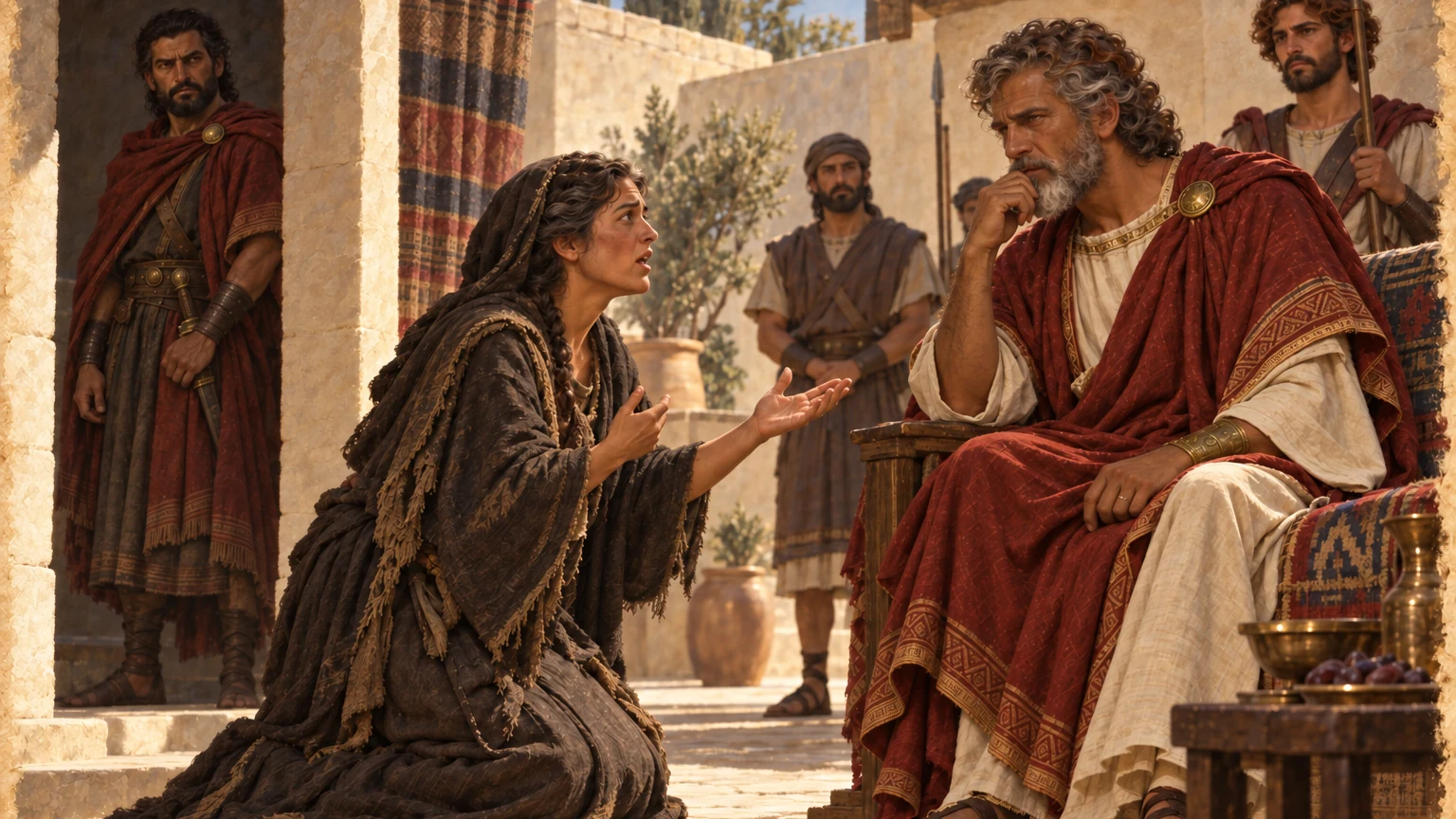 The wise woman of Tekoa appeals to David.