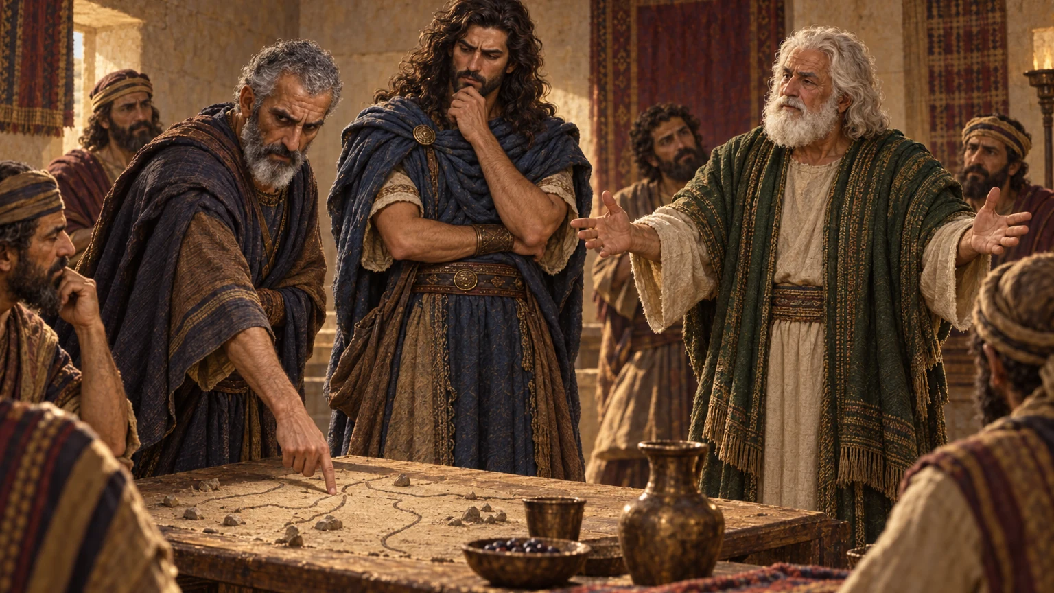 Ahithophel and Hushai argue competing strategies before Absalom.