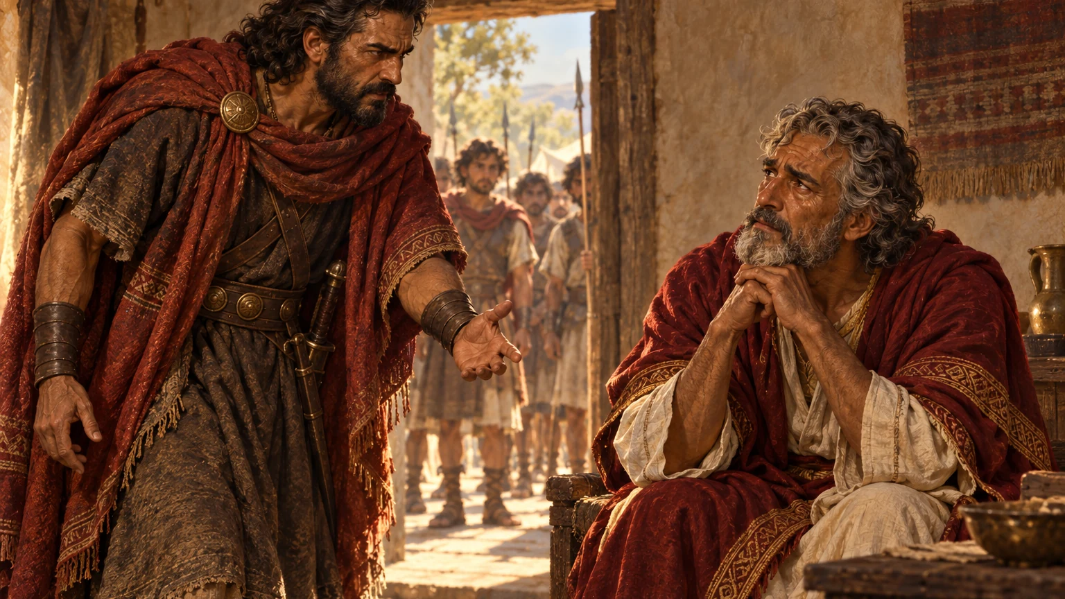 Joab challenges grieving David to face his troops.