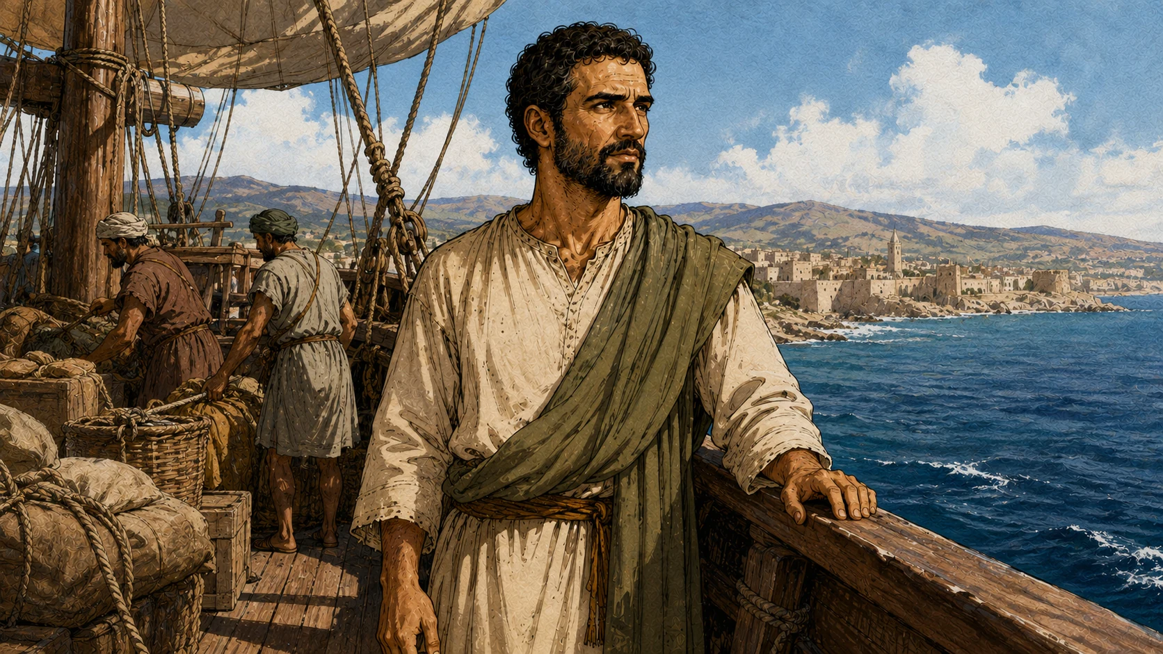 Paul and his companions sail toward Phoenicia and arrive at Tyre.