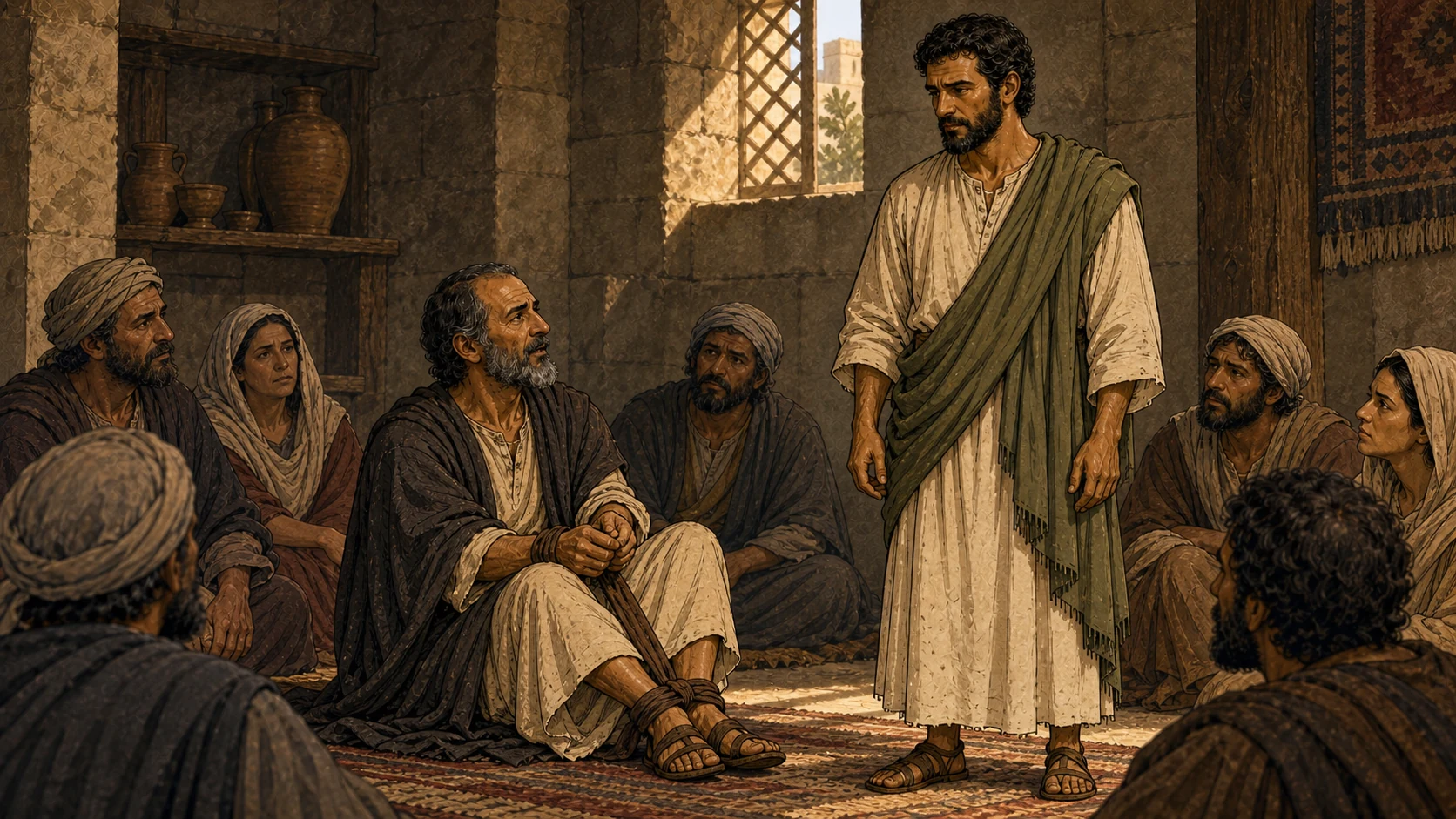 Agabus uses Paul’s belt to bind his own hands and feet as a warning.
