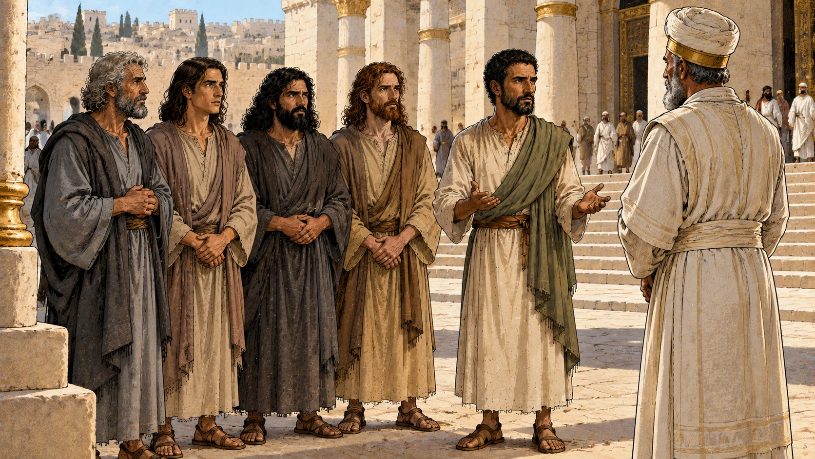 Paul accompanies the four men to the temple and gives notice of the purification period.